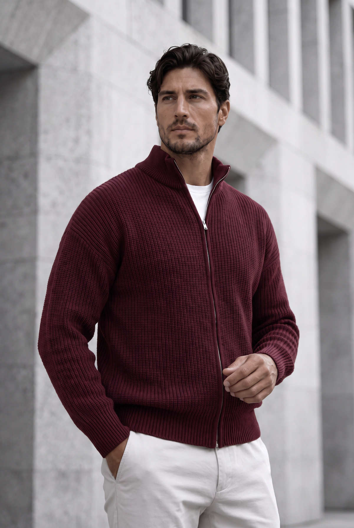 Woody Oversize Selanik Örme Fermuarlı Erkek Hırka- Bordo · 4