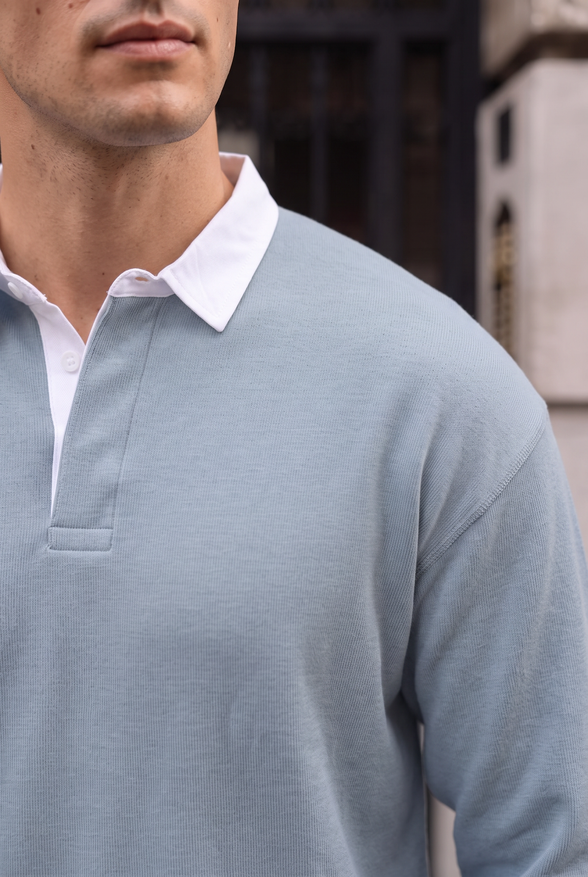 Luis Polo Yaka Selanik Örme Kumaş Erkek Sweatshirt - Soğuk Mavi · 2
