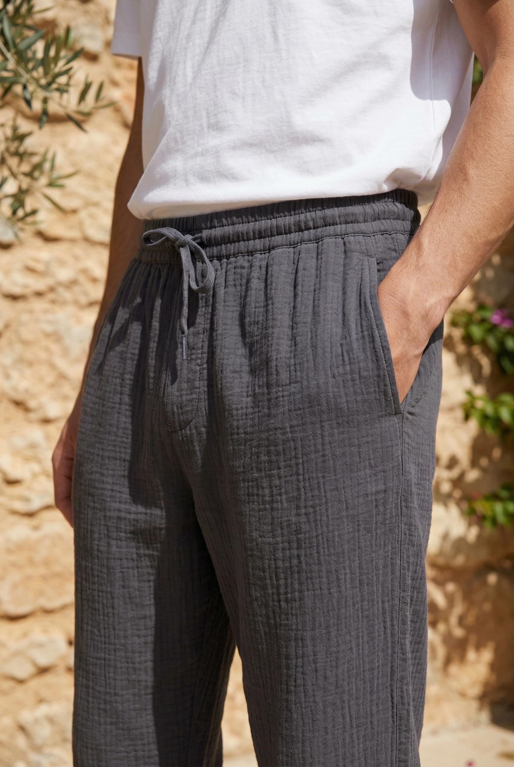 Hafif ve Rahat Müslin Baggy Erkek Pantolon - Füme · 2