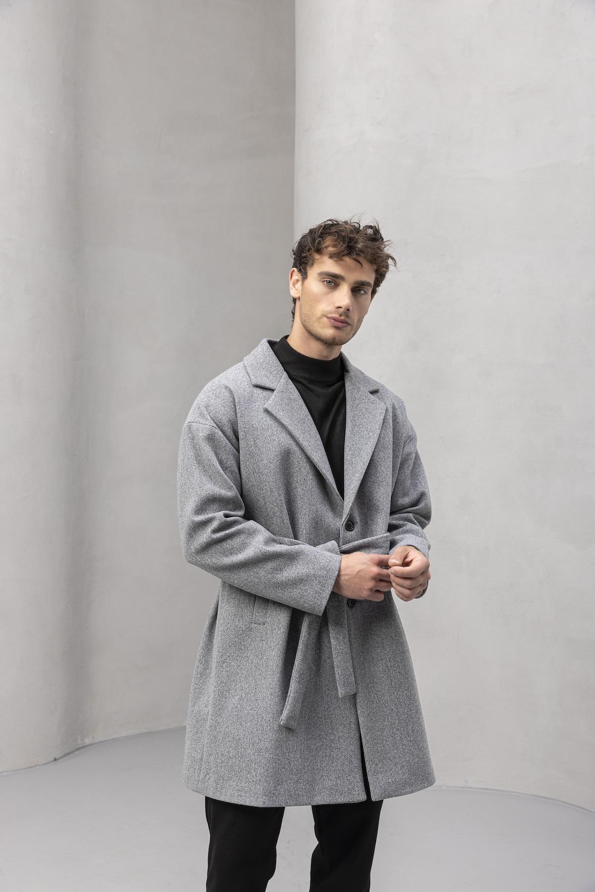 Carlo Oversize Kaşe Kumaş Fileto Cepli Kışlık Erkek Kaban - Gri · 5