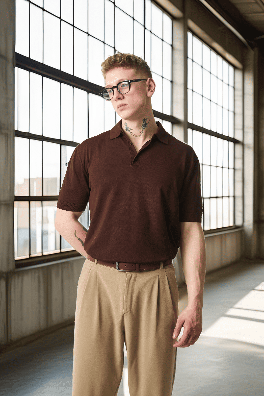 Polo Yaka Basic Düğmeli  Triko Erkek T-Shirt - Kahve · 3