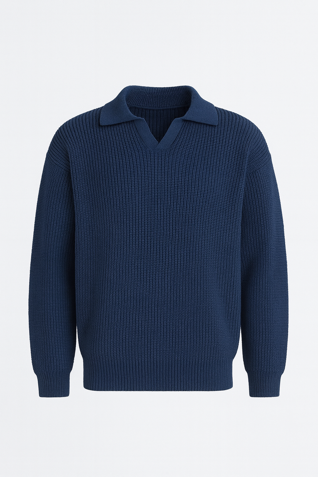 Joris Oversize Gömlek Polo Yaka Selanik Örgülü Erkek Triko Kazak - İndigo