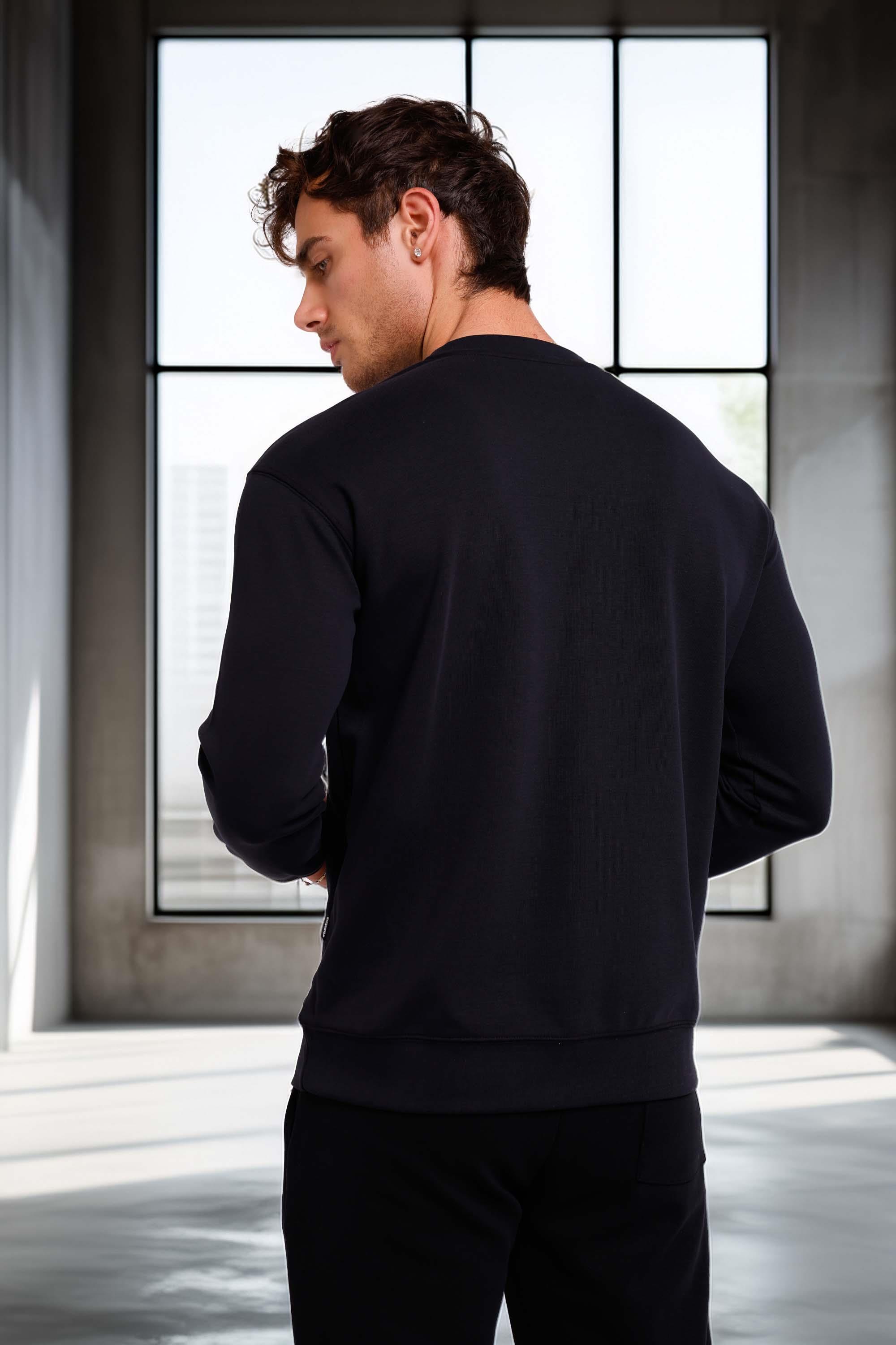 Wenders Relax Fit Basic Fırçalı Interlok Bisiklet Yaka Erkek Sweatshirt - Siyah · 5