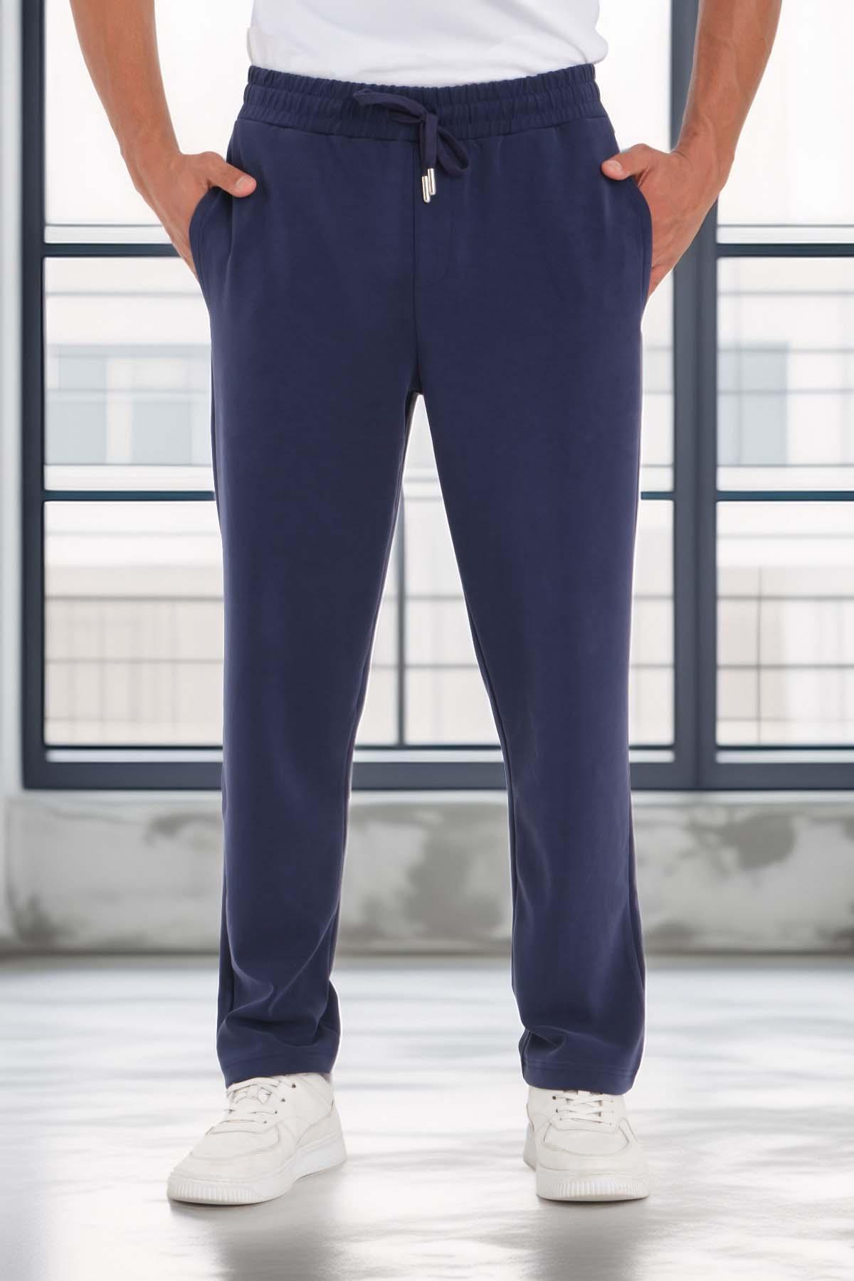 Scuba Modal Kumaş Relaxed Fit Erkek Eşofman Altı Pantolon - Lacivert · 2