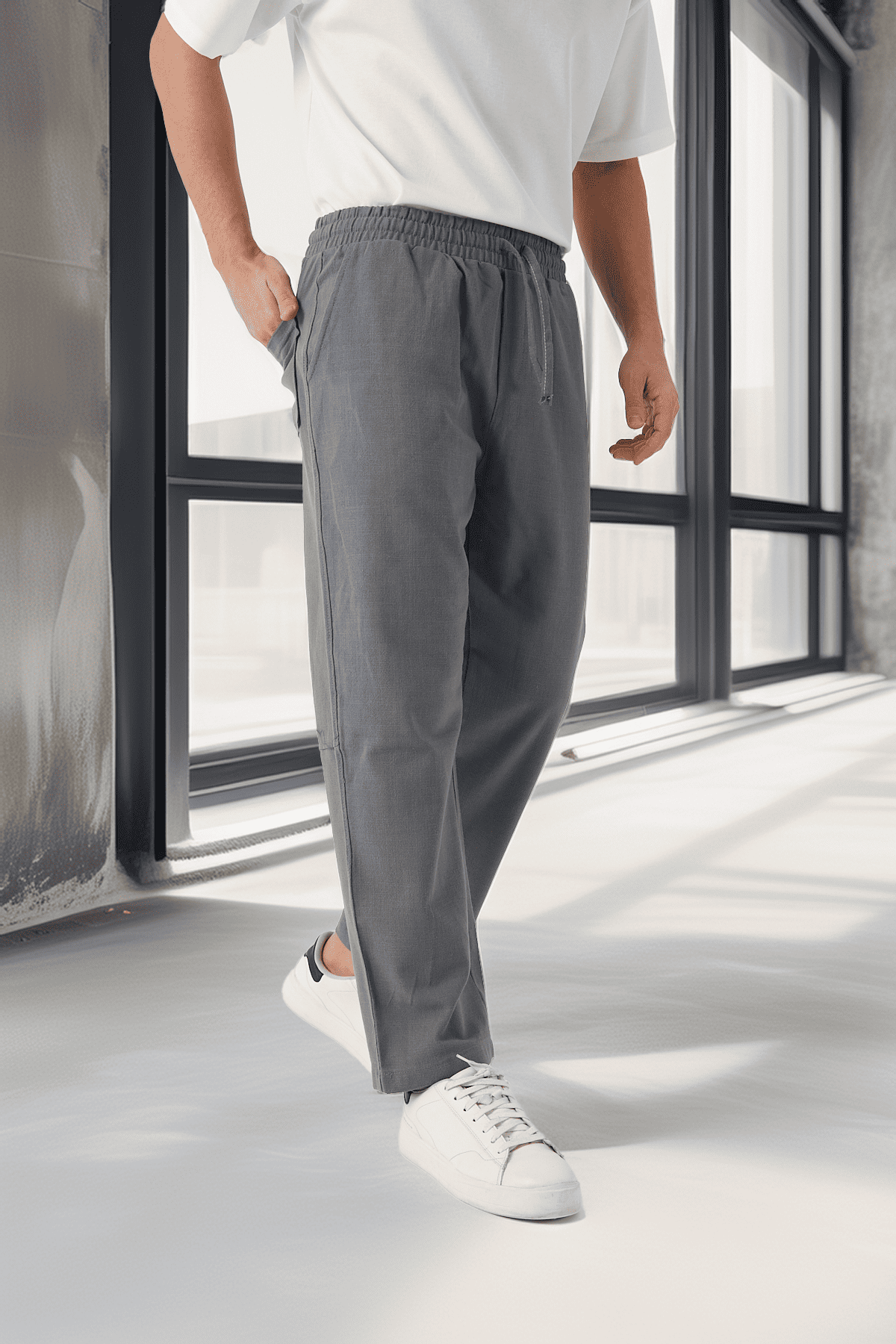 Hafif ve Nefes Alabilir Pamuklu Rahat Kalıp Baggy Erkek Pantolon - Füme · 6