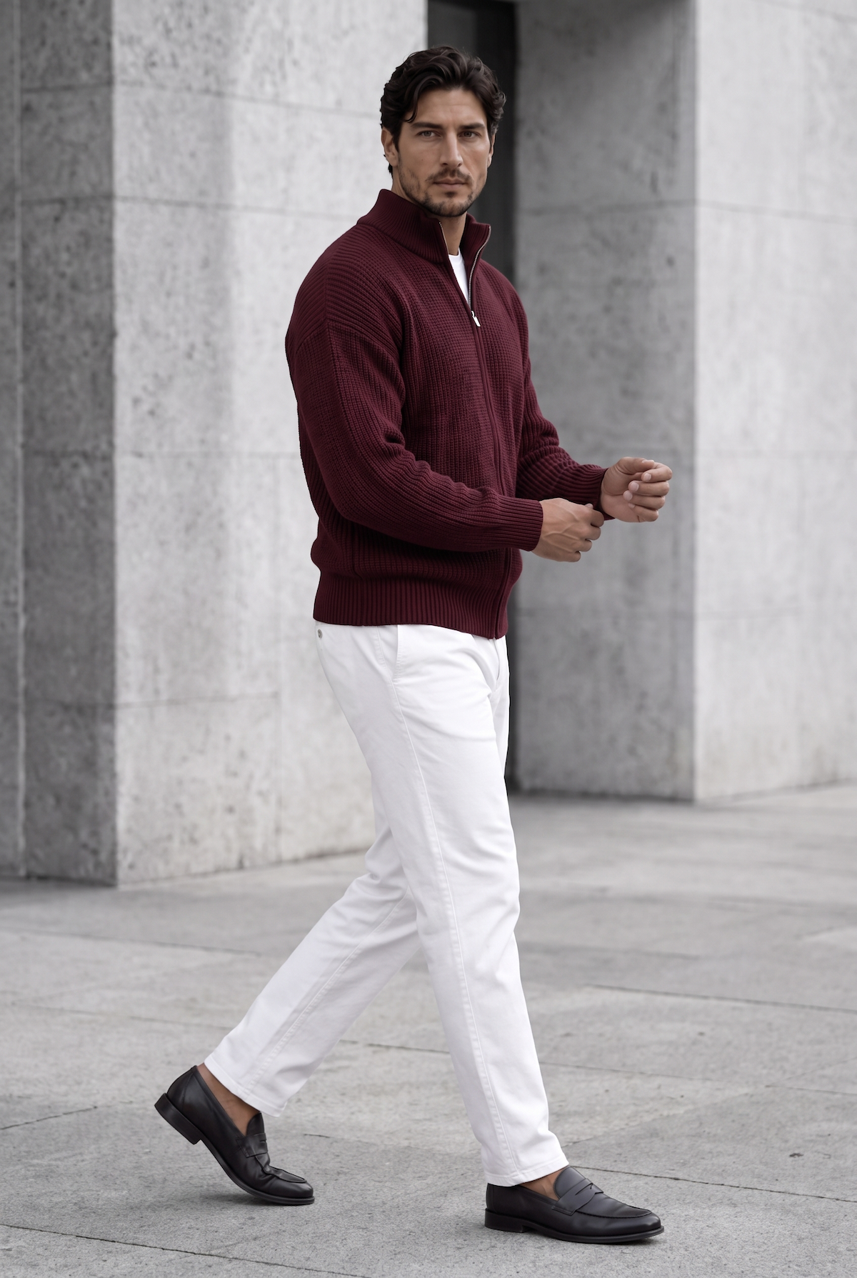 Woody Oversize Selanik Örme Fermuarlı Erkek Hırka- Bordo · 7