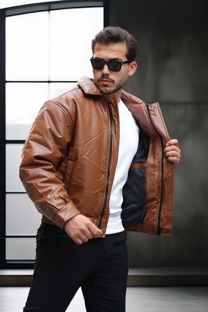 Oversize Premium Deri Ceket/Mont - Taba · 4