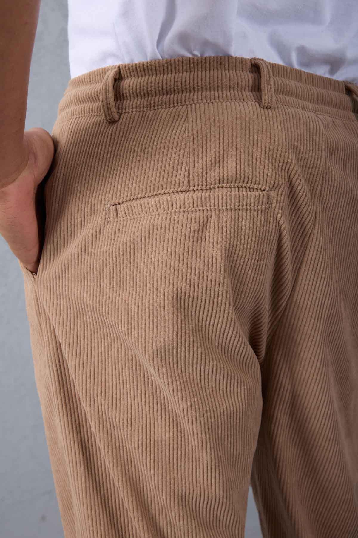 Roy Regular Fit Beli Lastikli Fitilli Kadife Kumaş Fermuarlı Jogger Erkek Pantolon - Bej · 7