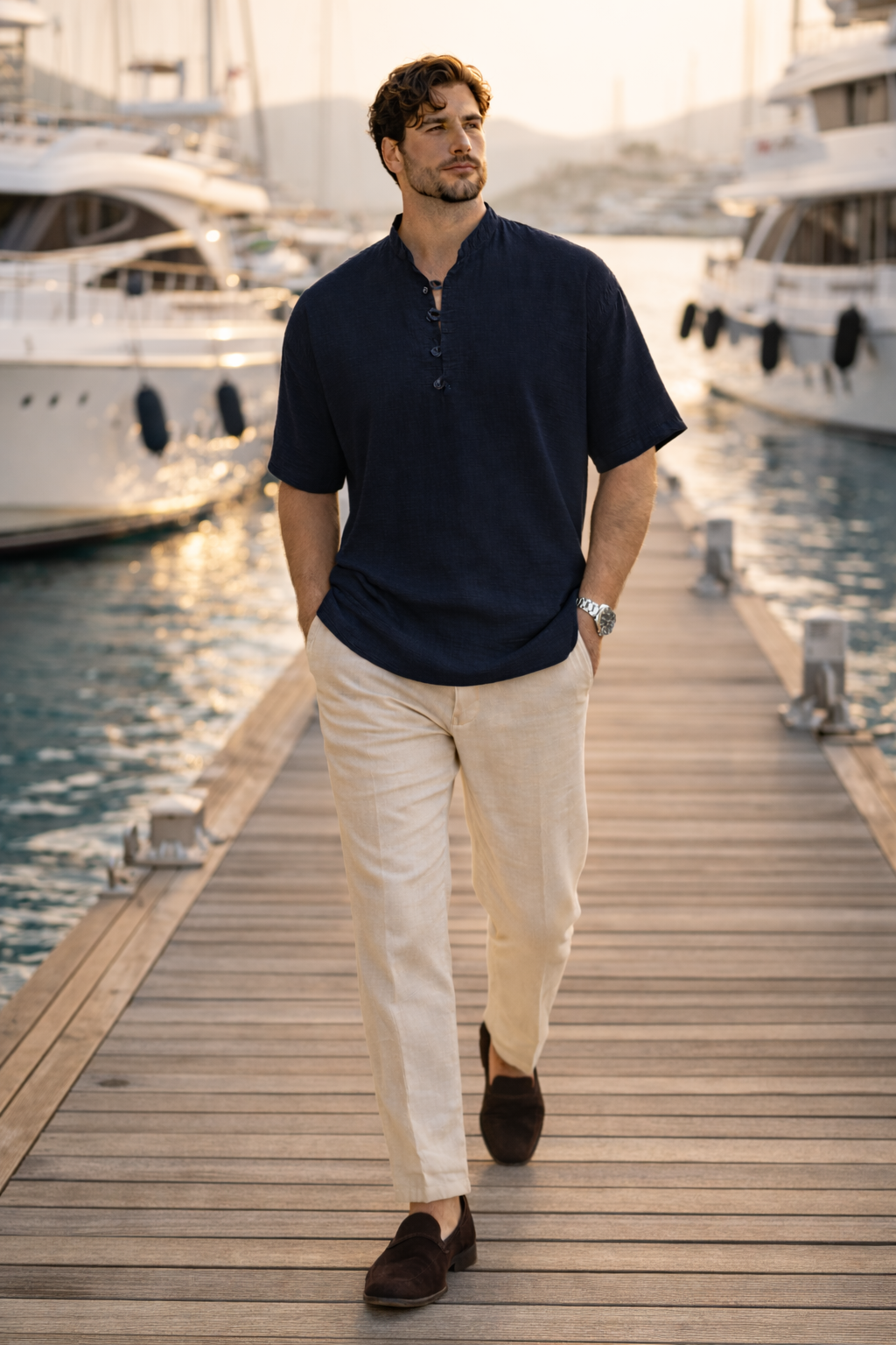 Wes Oversize Yarım Pat Bambu Kısa kol Gömlek - Lacivert · 5