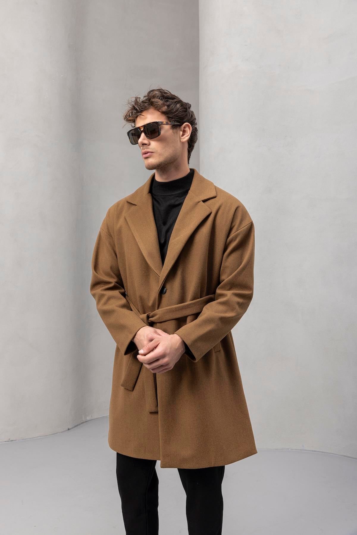 Carlo Oversize Kaşe Kumaş Yan Cepli Kışlık Erkek Kaban - Camel · 5