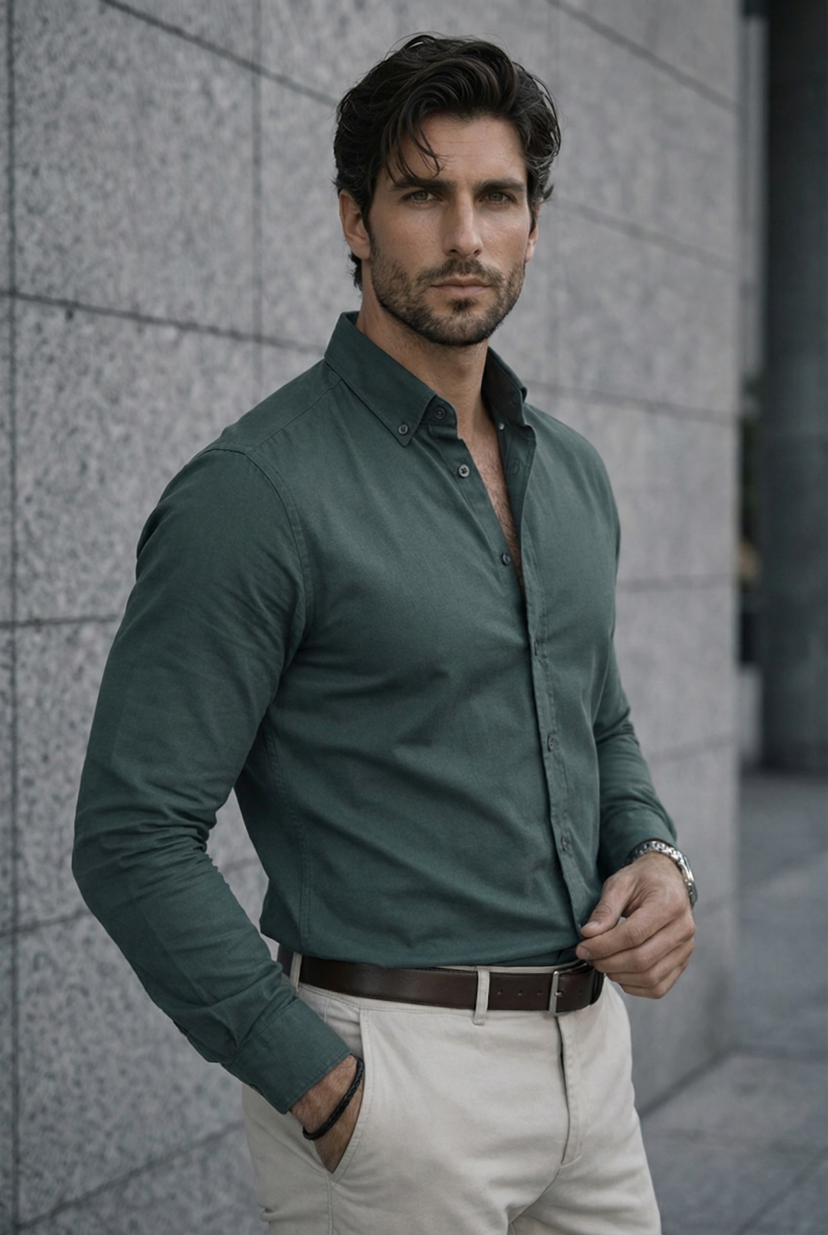 Likralı Regular Fit Nefes Alabilir Klasik Erkek Oxford Gömlek - Çam Yeşili · 4