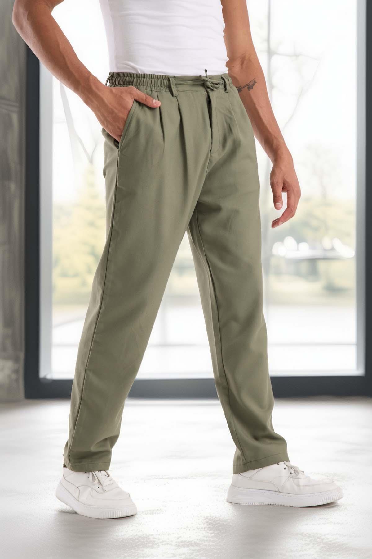 Bezayağı Kumaş Relax Fit Duble Paça Jogger Pantolon - Avcı Yeşili · 6