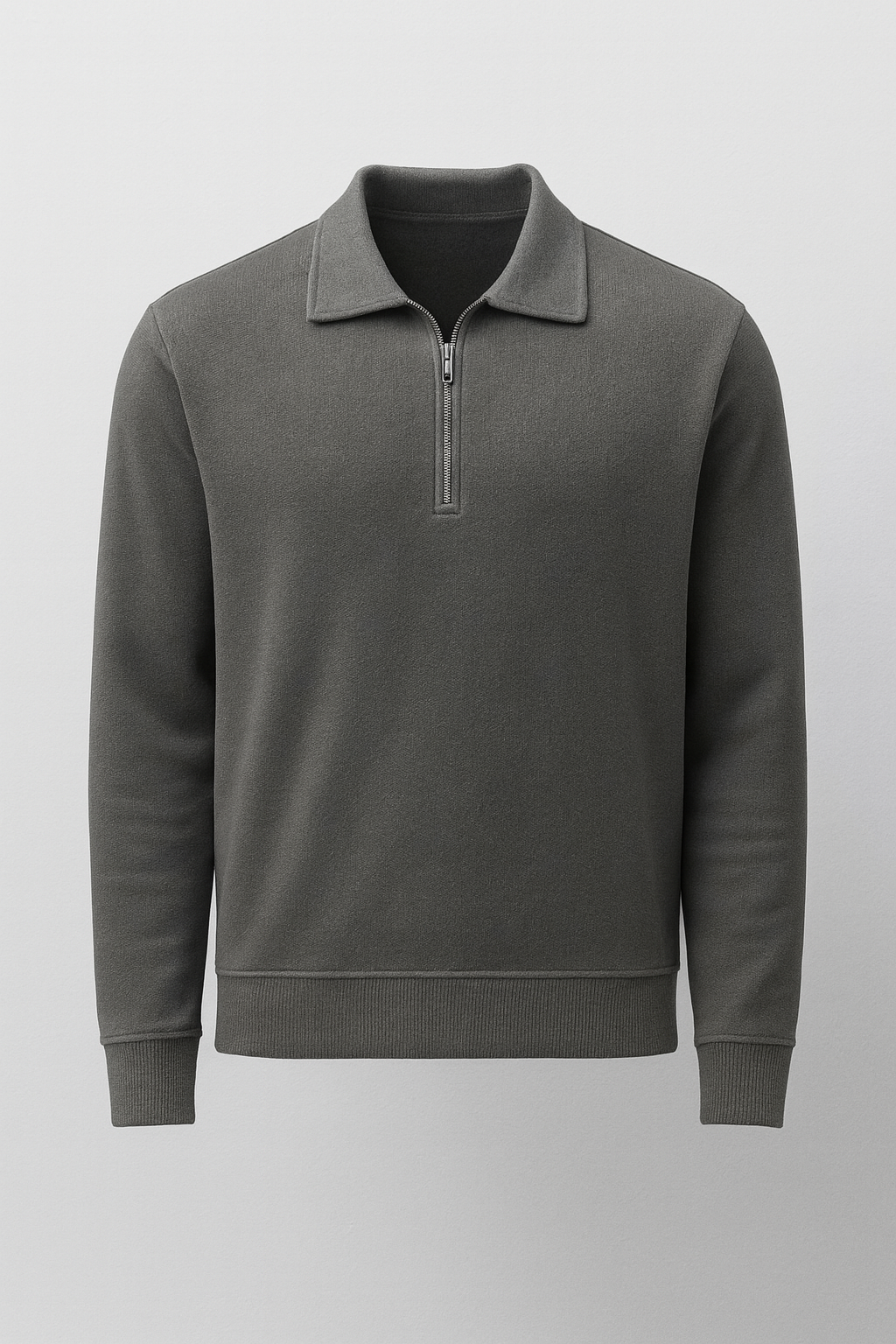 Eric Relax Fit Yarım Fermuarlı Polo Yaka Selanik Kumaş Erkek Sweatshirt - Avcı Yeşili