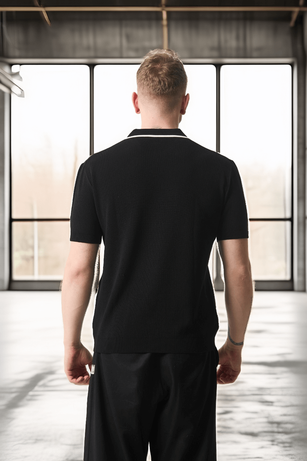 Yakası Şeritli Viskon Polo Yaka Triko Erkek T-Shirt - Siyah · 7