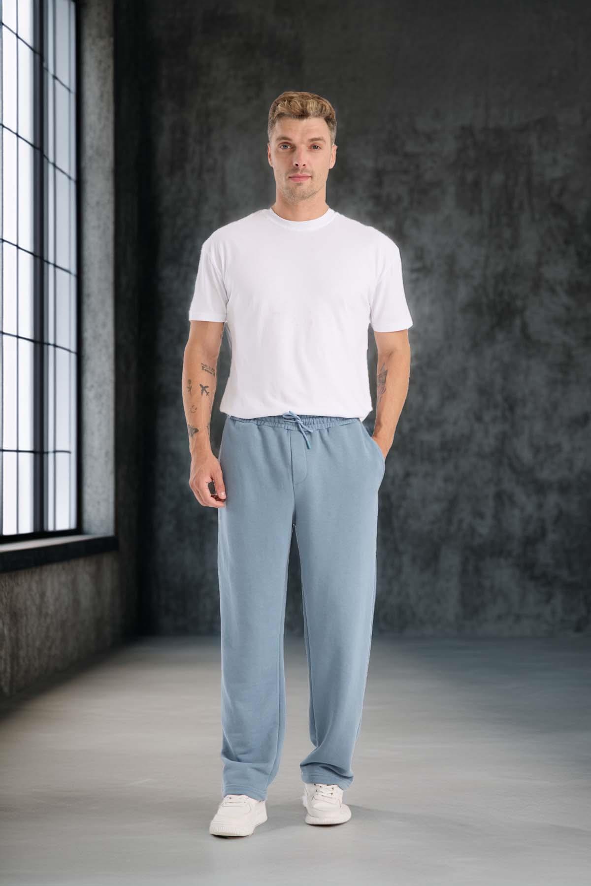Mendes Baggy Kalıp Diagonal 3 İplik Kumaş Erkek Eşofman Altı Pantolon - Soğuk Mavi · 7