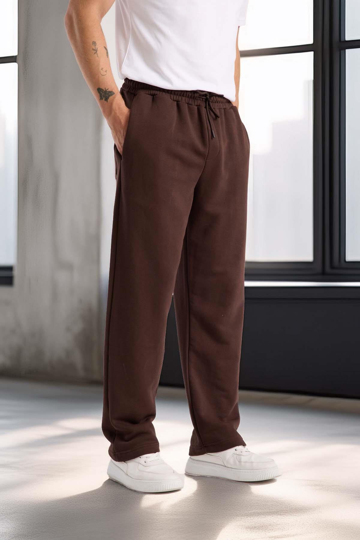 Mendes Baggy Kalıp Diagonal 3 İplik Kumaş Erkek Eşofman Altı Pantolon - Kahve · 3