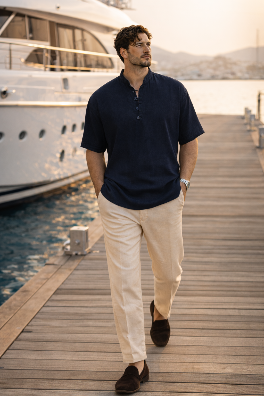 Wes Oversize Yarım Pat Bambu Kısa kol Gömlek - Lacivert · 3