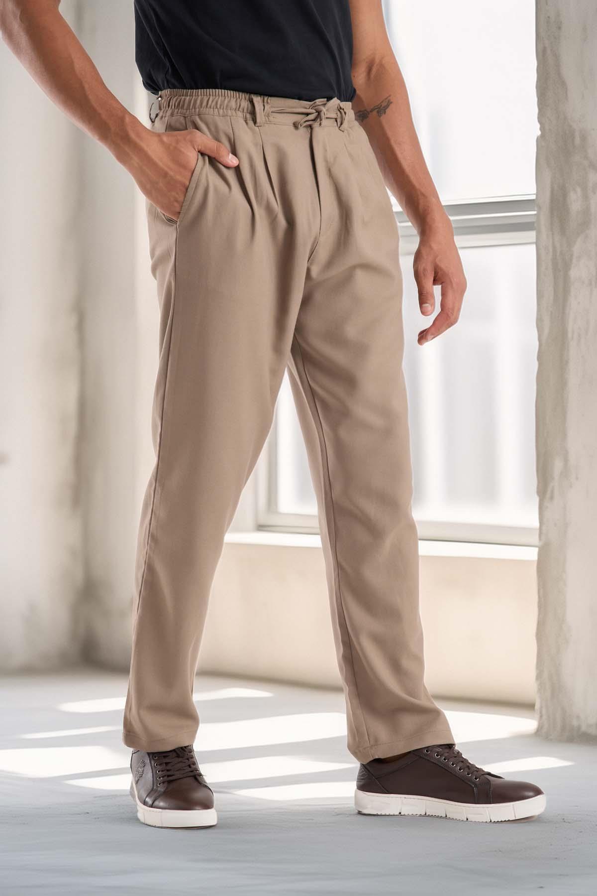 Bezayağı Kumaş Relax Fit Duble Paça Jogger Pantolon - Vizon · 3