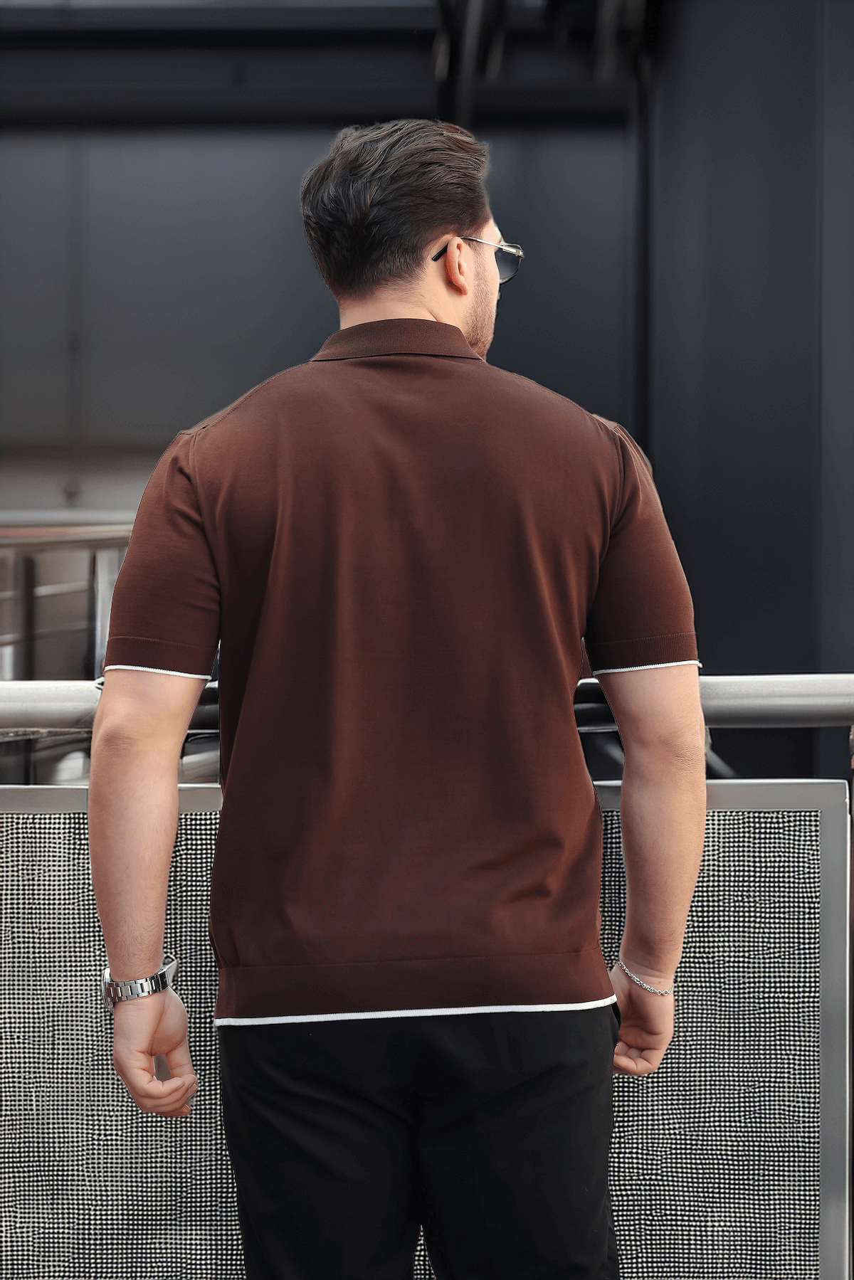 Premium Şerit Detaylı Viskon Polo Yaka Triko Erkek T-Shirt - Kahve · 3