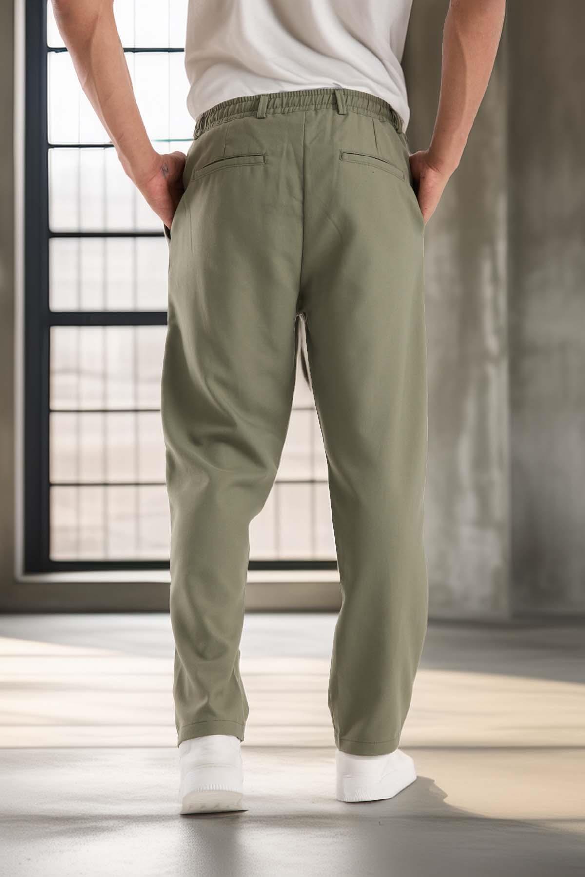 Bezayağı Kumaş Relax Fit Duble Paça Jogger Pantolon - Avcı Yeşili · 4