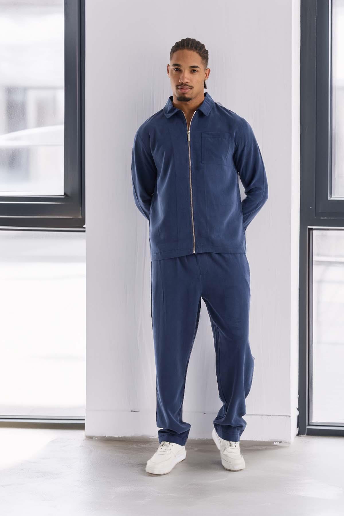 Baggy Kalıp Cupra Kumaş Jogger Erkek Eşofman Takımı - Lacivert · 7