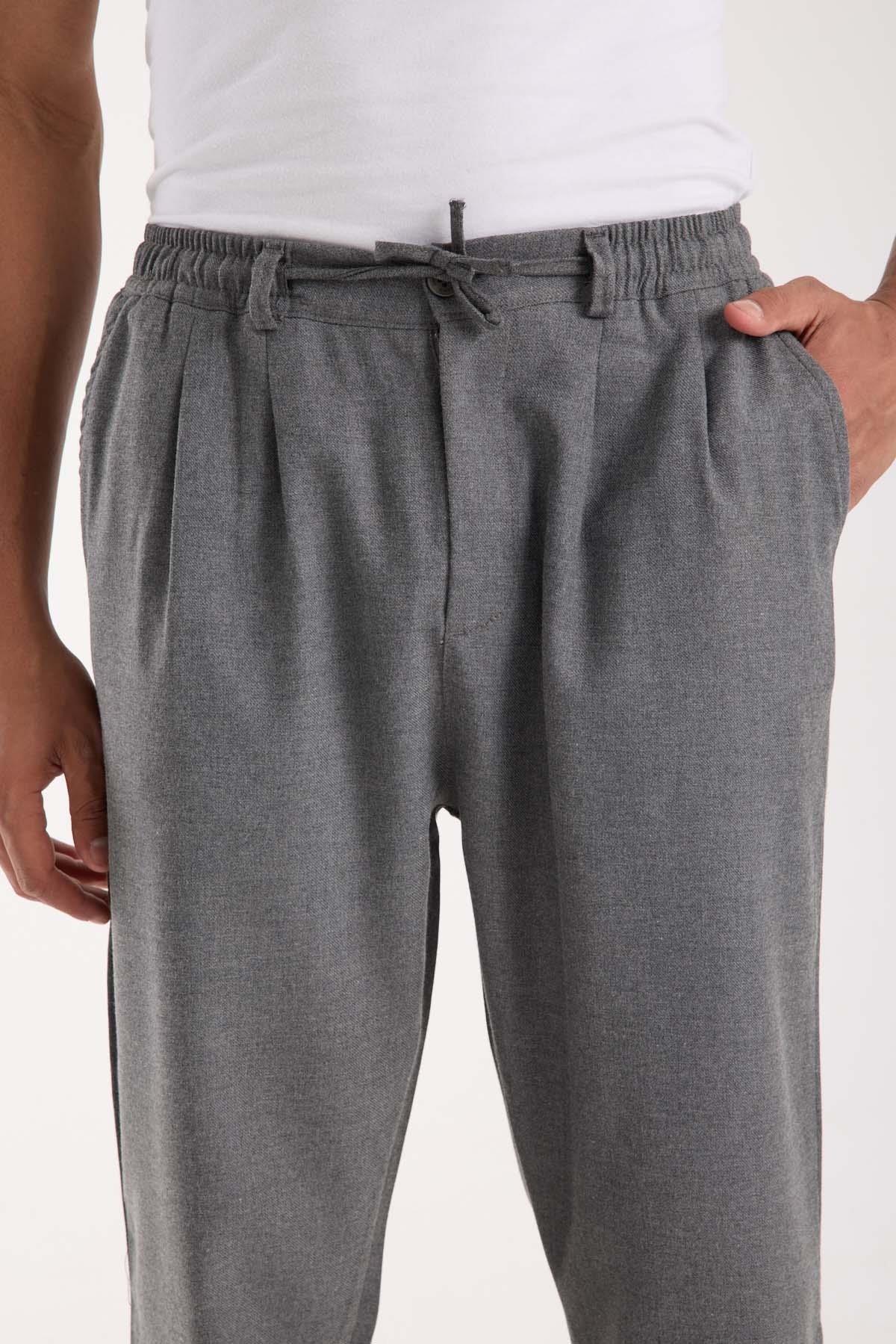 Bezayağı Kumaş Relax Fit Duble Paça Jogger Pantolon - Gri · 2