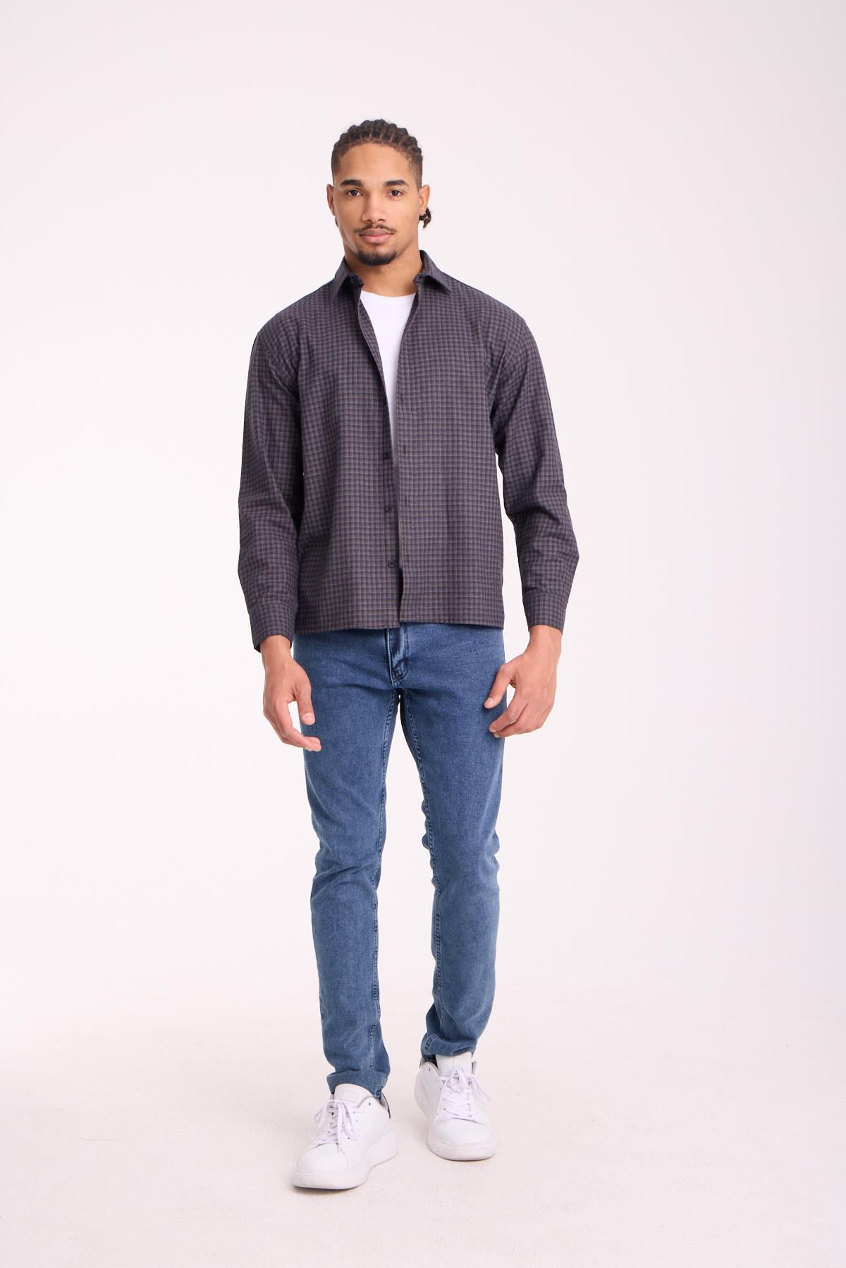Jonas Ekose Küçük Kareli Relaxed Fit %100 Pamuklu Flanel Kumaş Erkek Gömlek - Kahve · 6