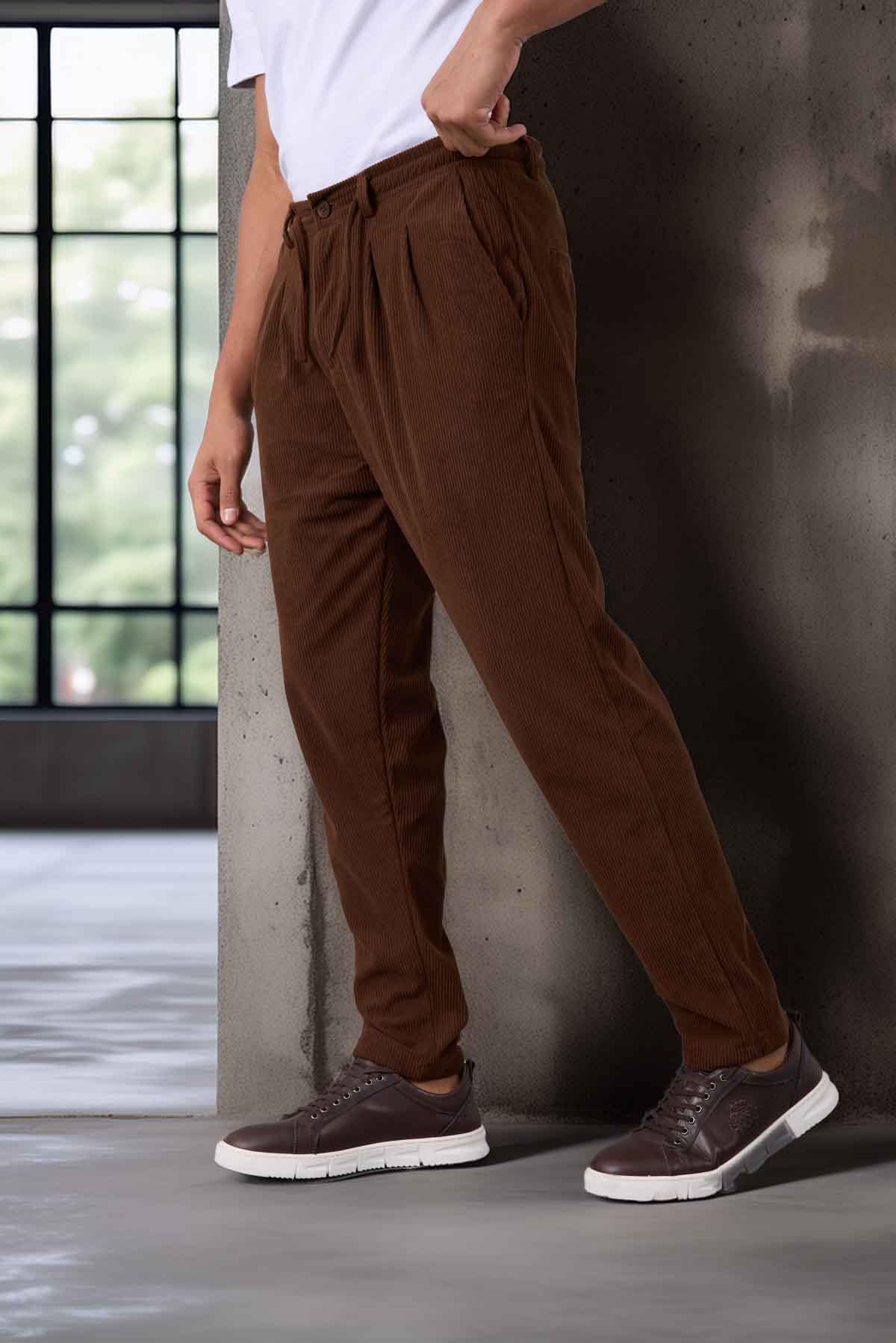 Roy Regular Fit Beli Lastikli Fitilli Kadife Kumaş Fermuarlı Jogger Erkek Pantolon - Kahve · 4