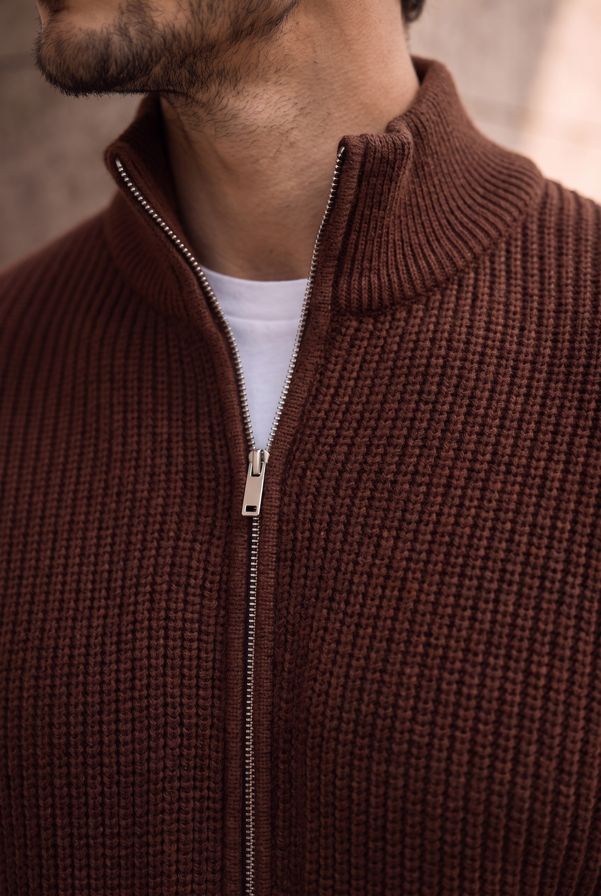 Woody Oversize Selanik Örme Fermuarlı Erkek Hırka- Kahve · 4