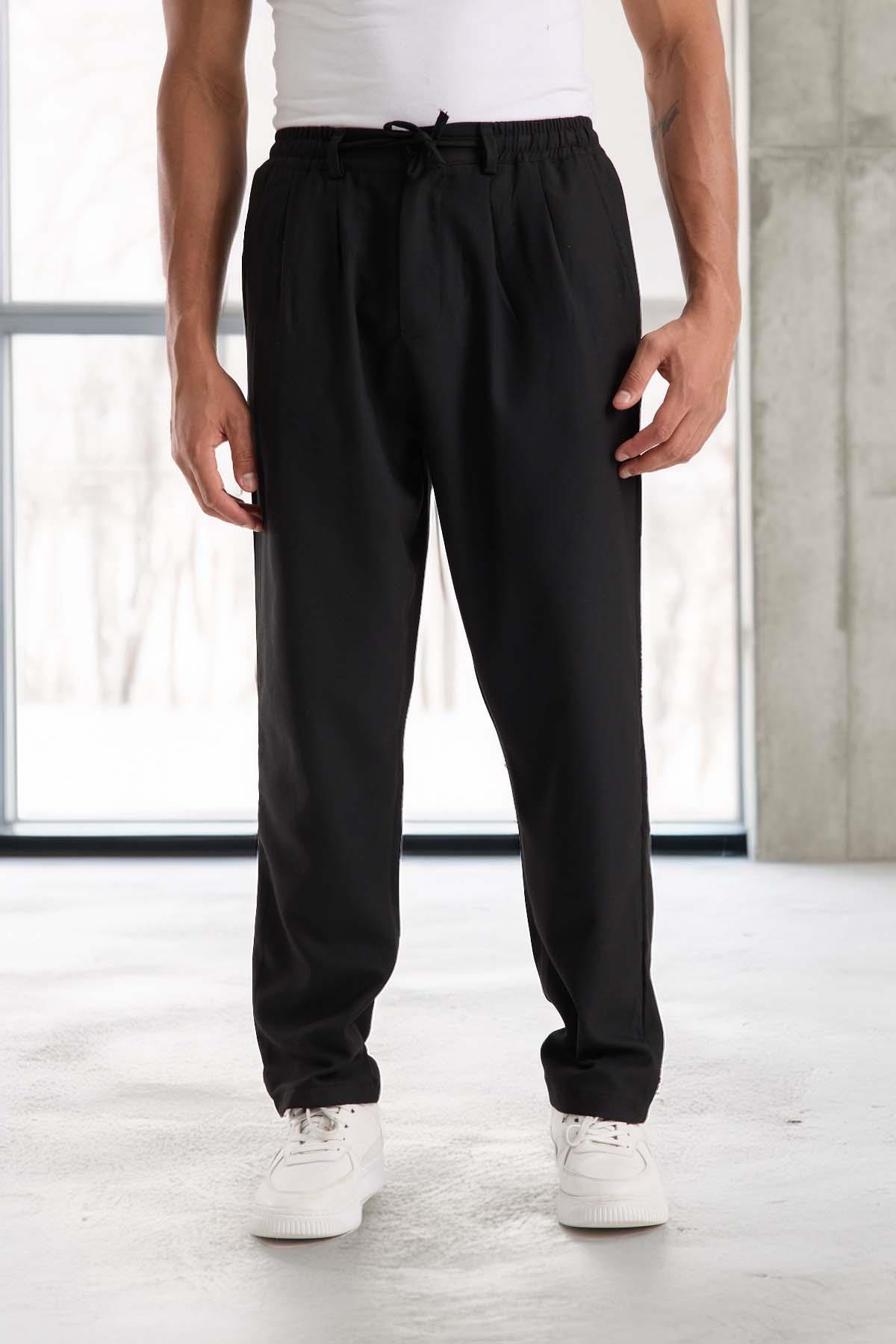 Bezayağı Kumaş Relax Fit Duble Paça Jogger Pantolon - Siyah · 6