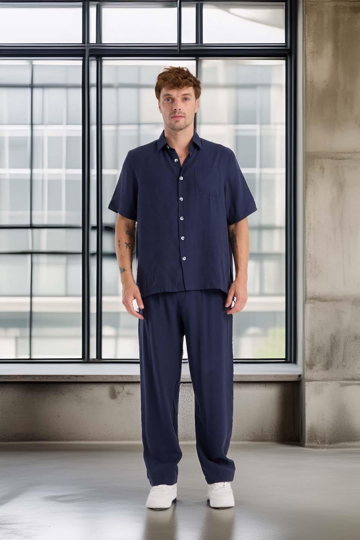 Modal Kumaş Rahat Kalıp Düz Paça Jogger Erkek Pantolon - Lacivert · 4