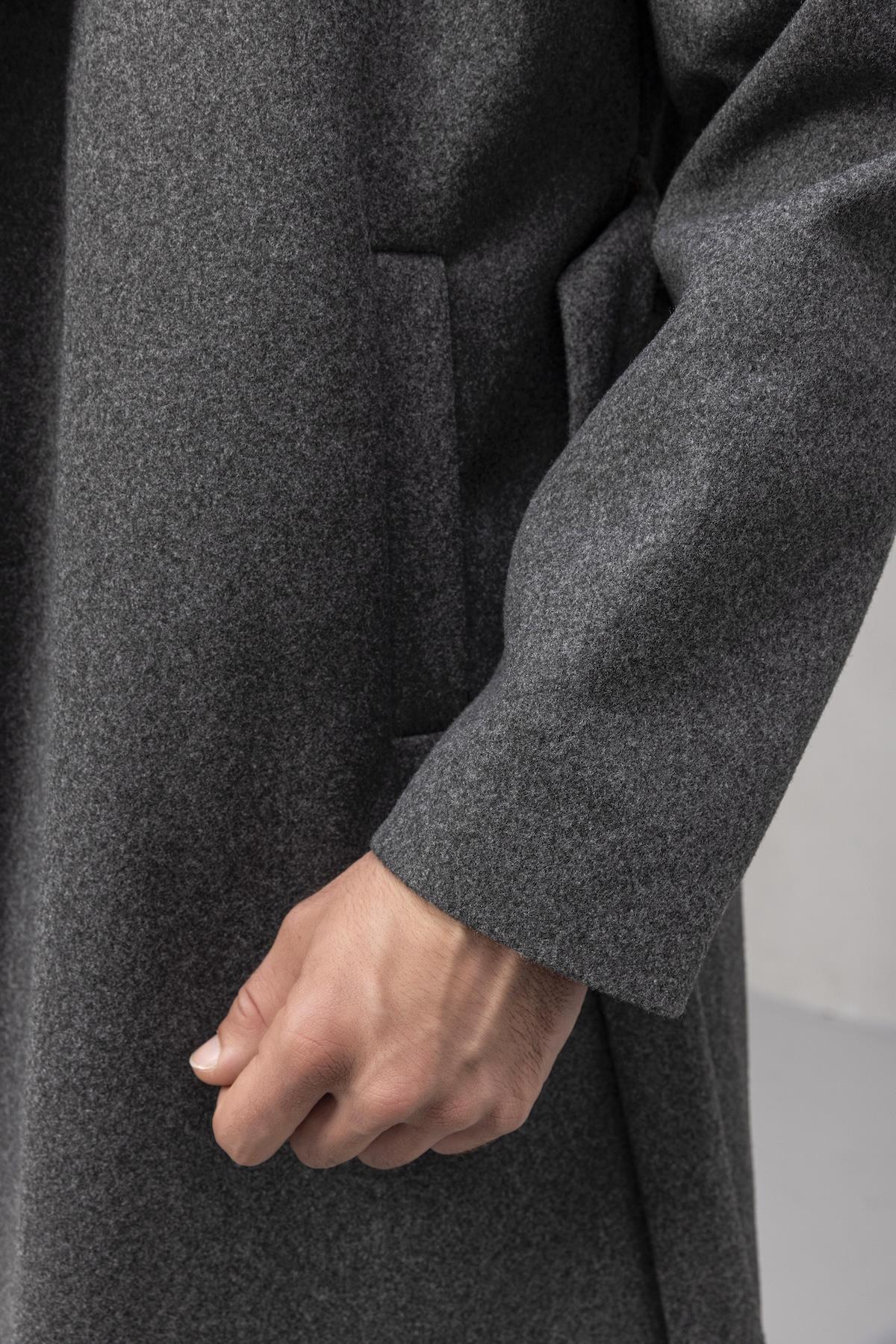 Carlo Oversize Kaşe Kumaş Fileto Cepli Kışlık Erkek Kaban - Füme · 6