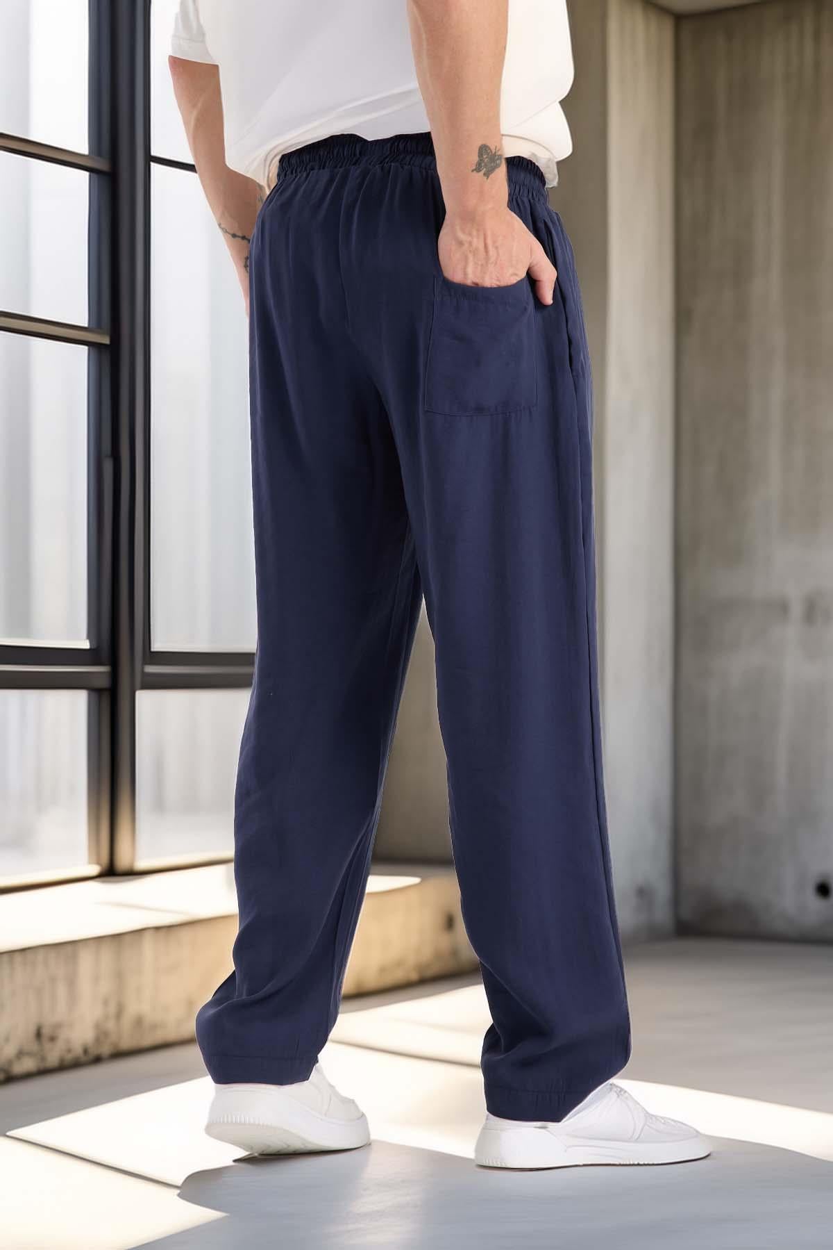 Modal Kumaş Rahat Kalıp Düz Paça Jogger Erkek Pantolon - Lacivert · 6