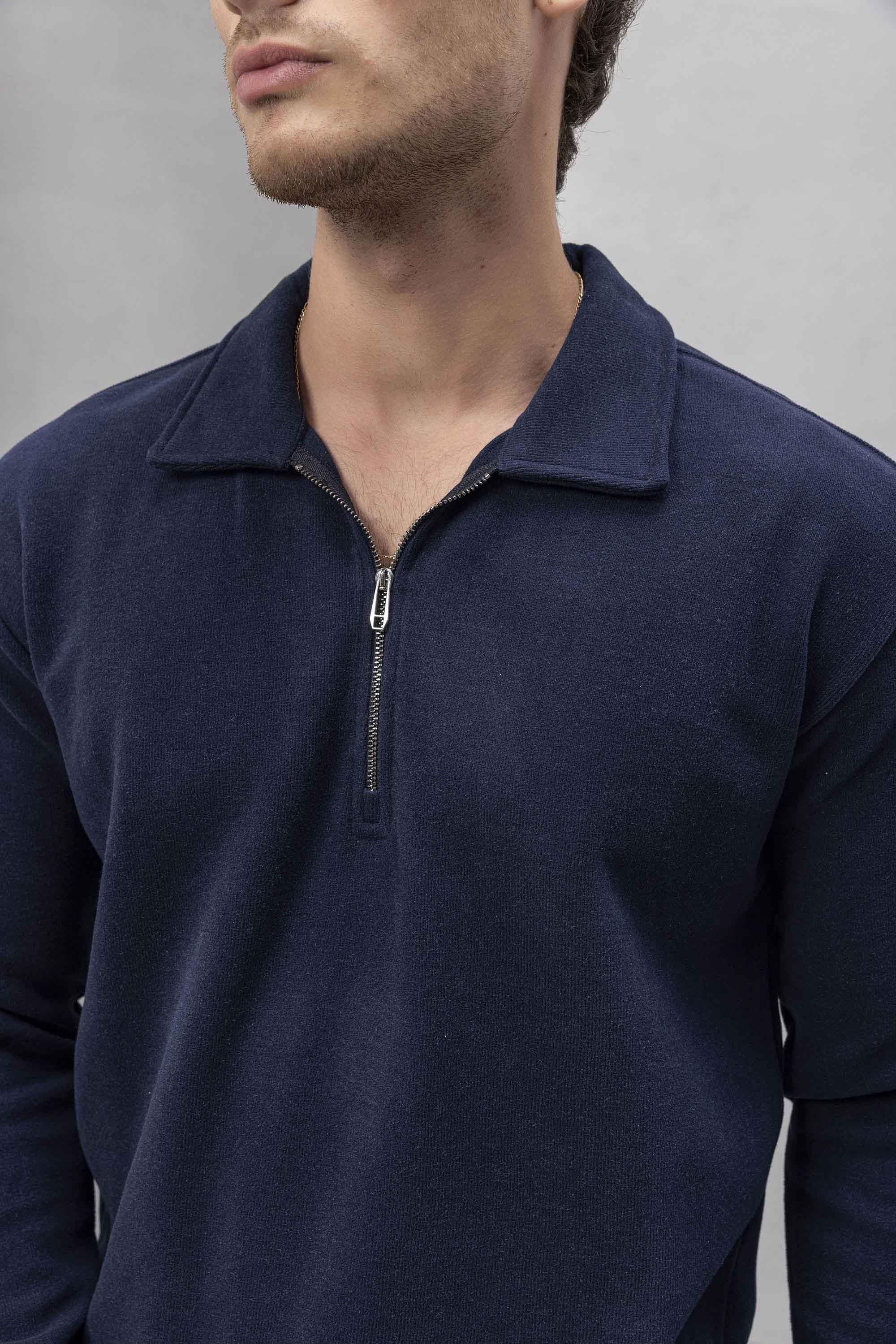 Eric Relax Fit Yarım Fermuarlı Polo Yaka Selanik Kumaş Erkek Sweatshirt - Lacivert · 3