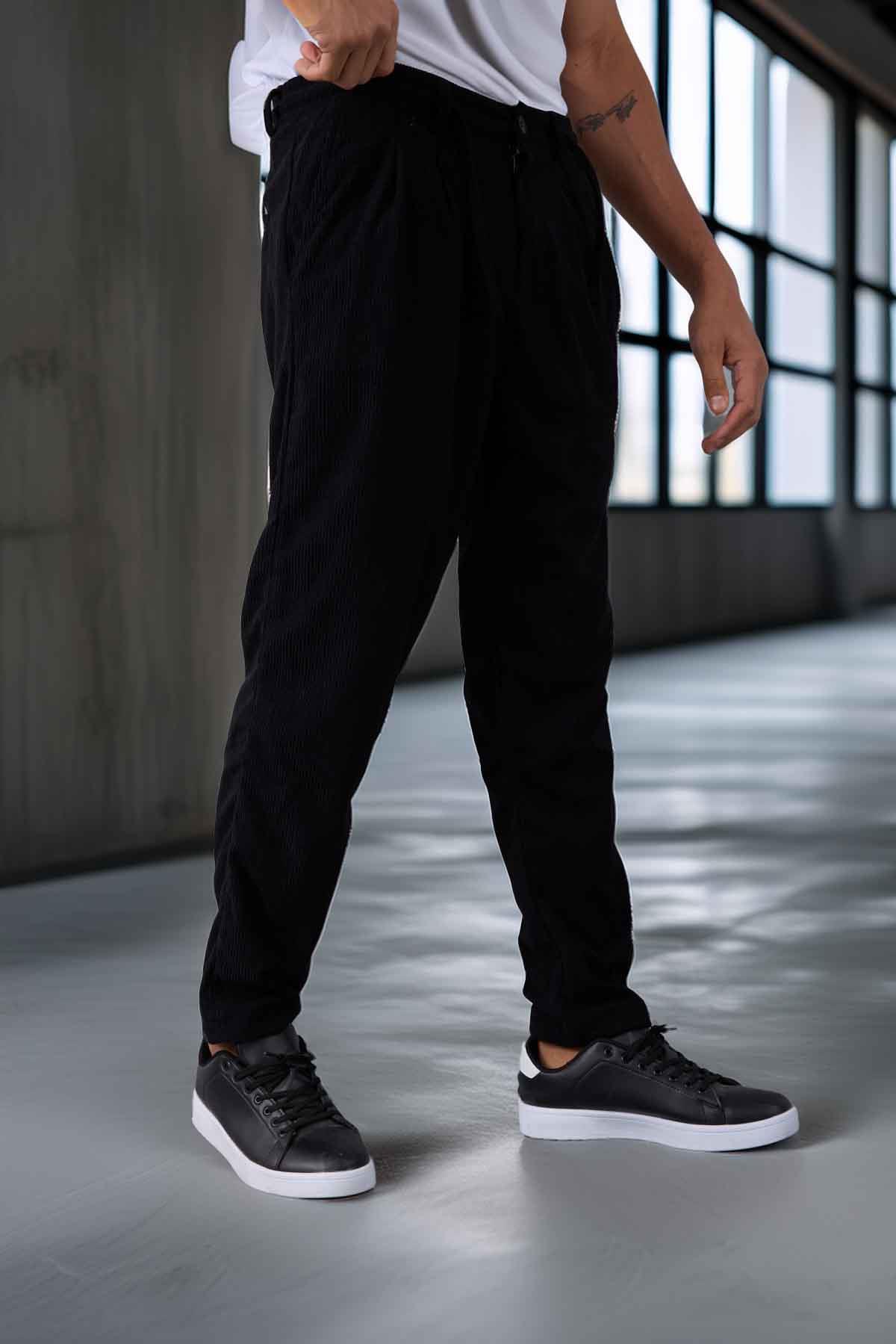 Roy Regular Fit Beli Lastikli Fitilli Kadife Kumaş Fermuarlı Jogger Erkek Pantolon - Siyah · 5