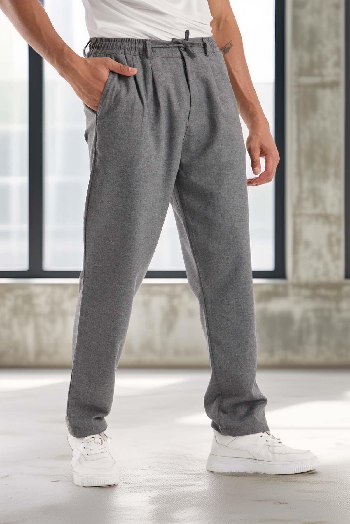 Bezayağı Kumaş Relax Fit Duble Paça Jogger Pantolon - Gri · 5