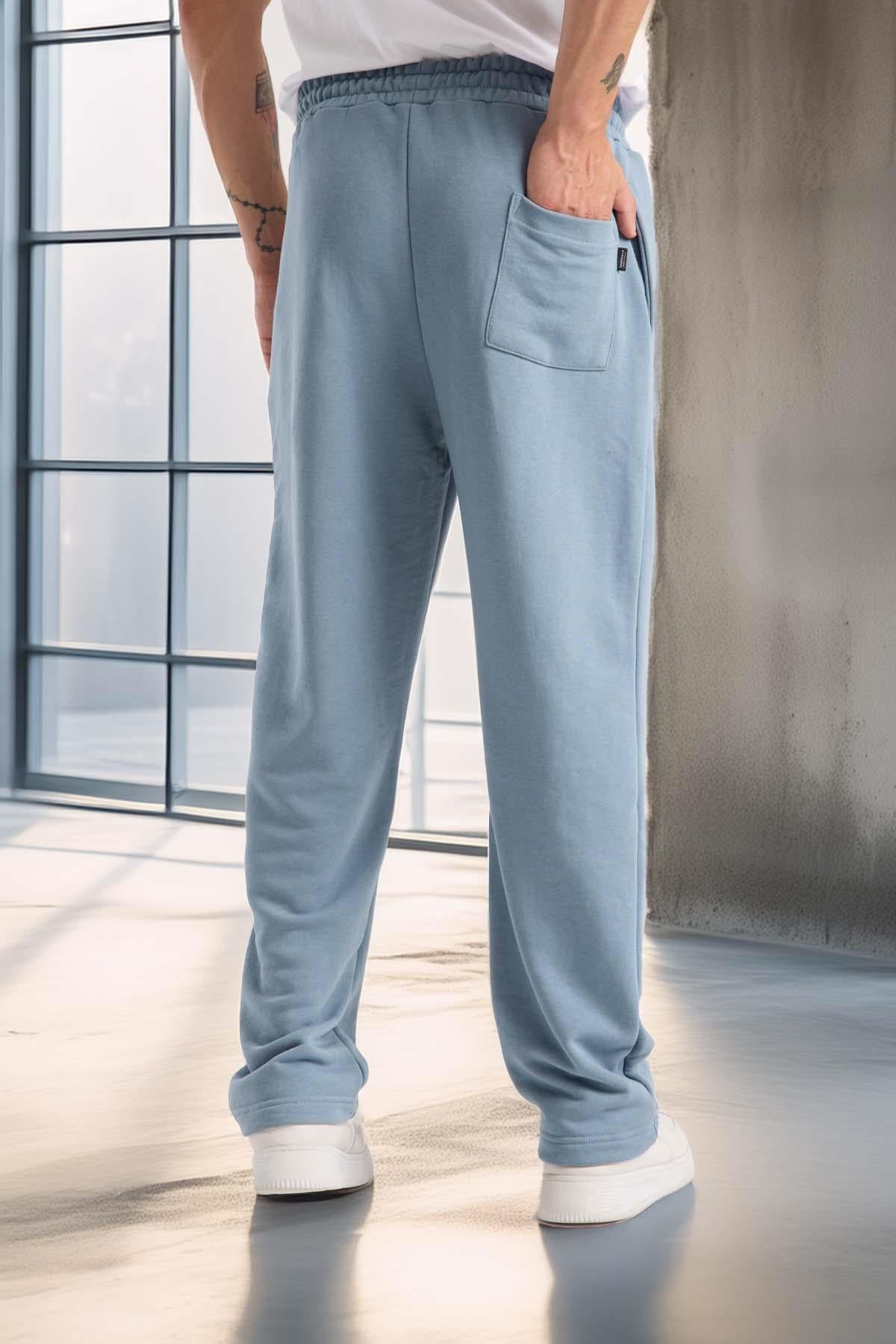 Mendes Baggy Kalıp Diagonal 3 İplik Kumaş Erkek Eşofman Altı Pantolon - Soğuk Mavi · 5