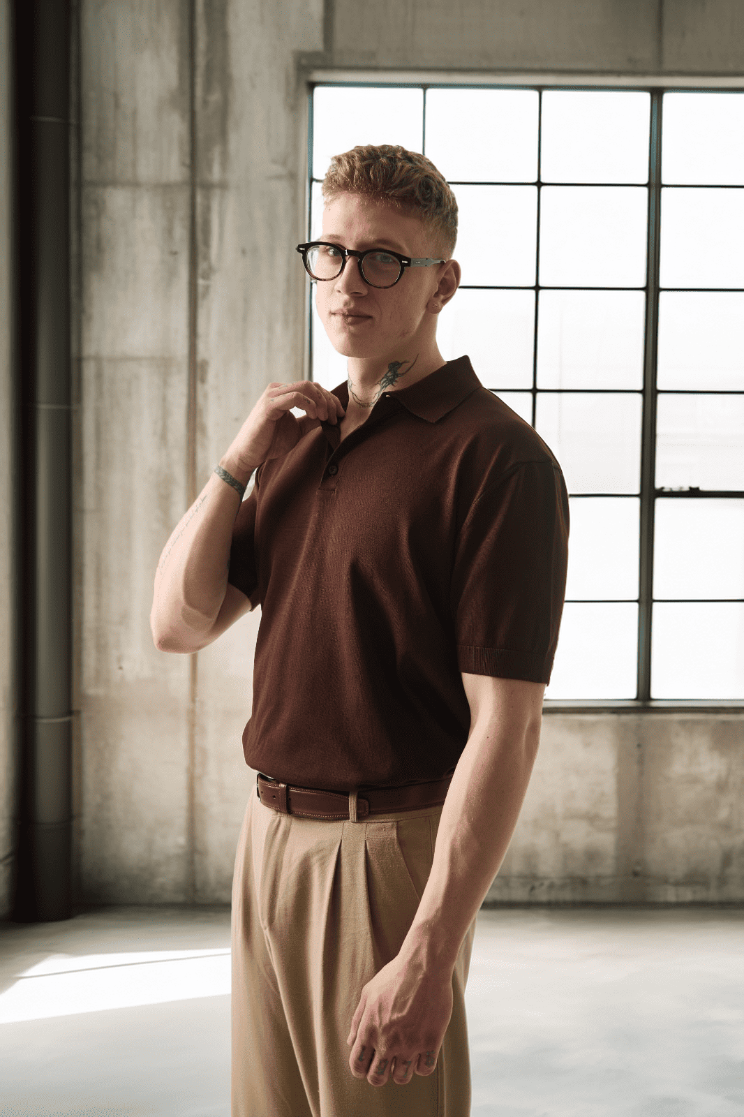 Polo Yaka Basic Düğmeli Triko Erkek T-Shirt - Kahve