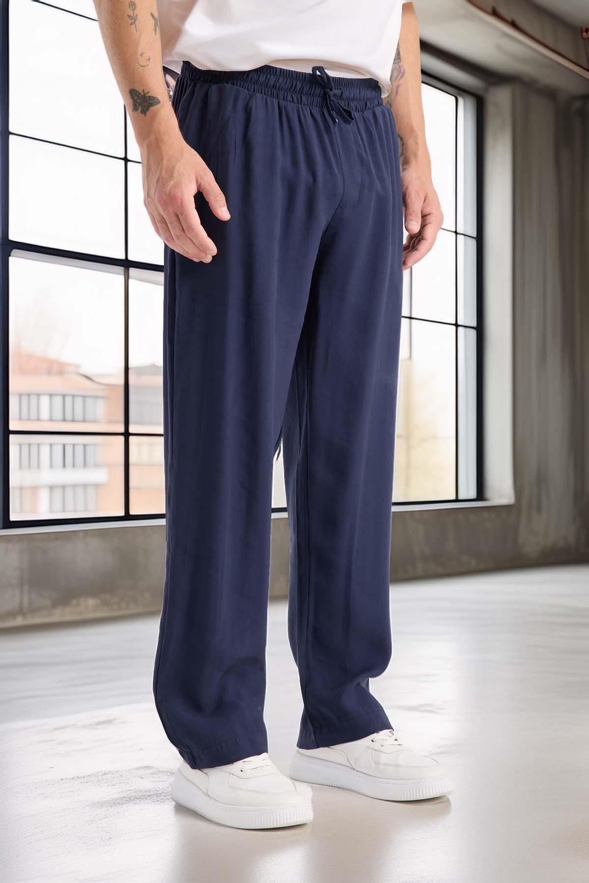 Modal Kumaş Rahat Kalıp Düz Paça Jogger Erkek Pantolon - Lacivert · 3