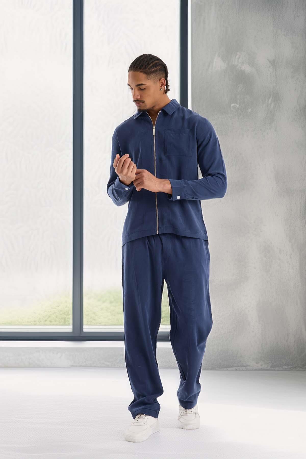 Baggy Kalıp Cupra Kumaş Jogger Erkek Eşofman Altı Pantolon - Lacivert · 5