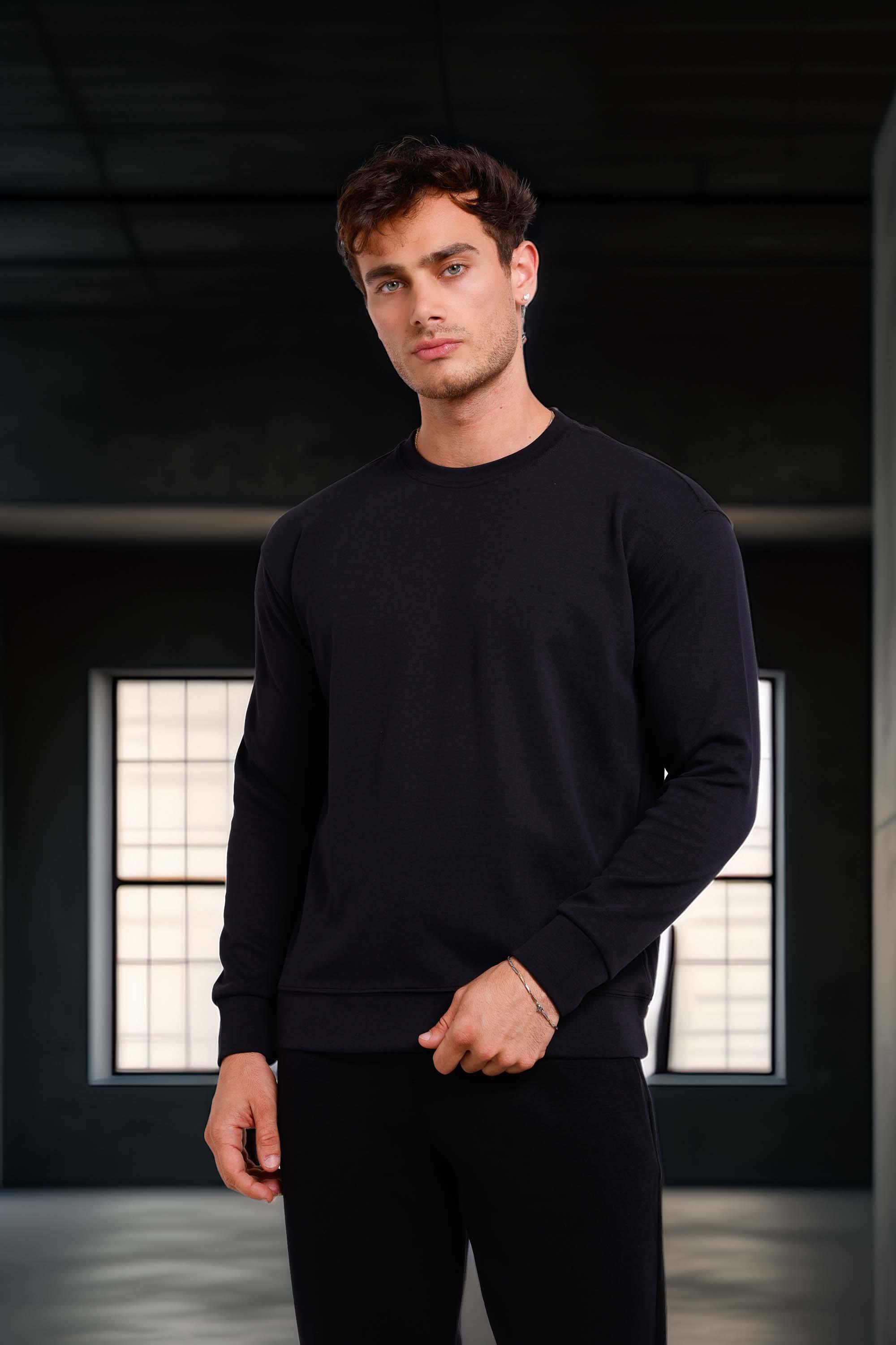 Wenders Relax Fit Basic Fırçalı Interlok Bisiklet Yaka Erkek Sweatshirt - Siyah · 7