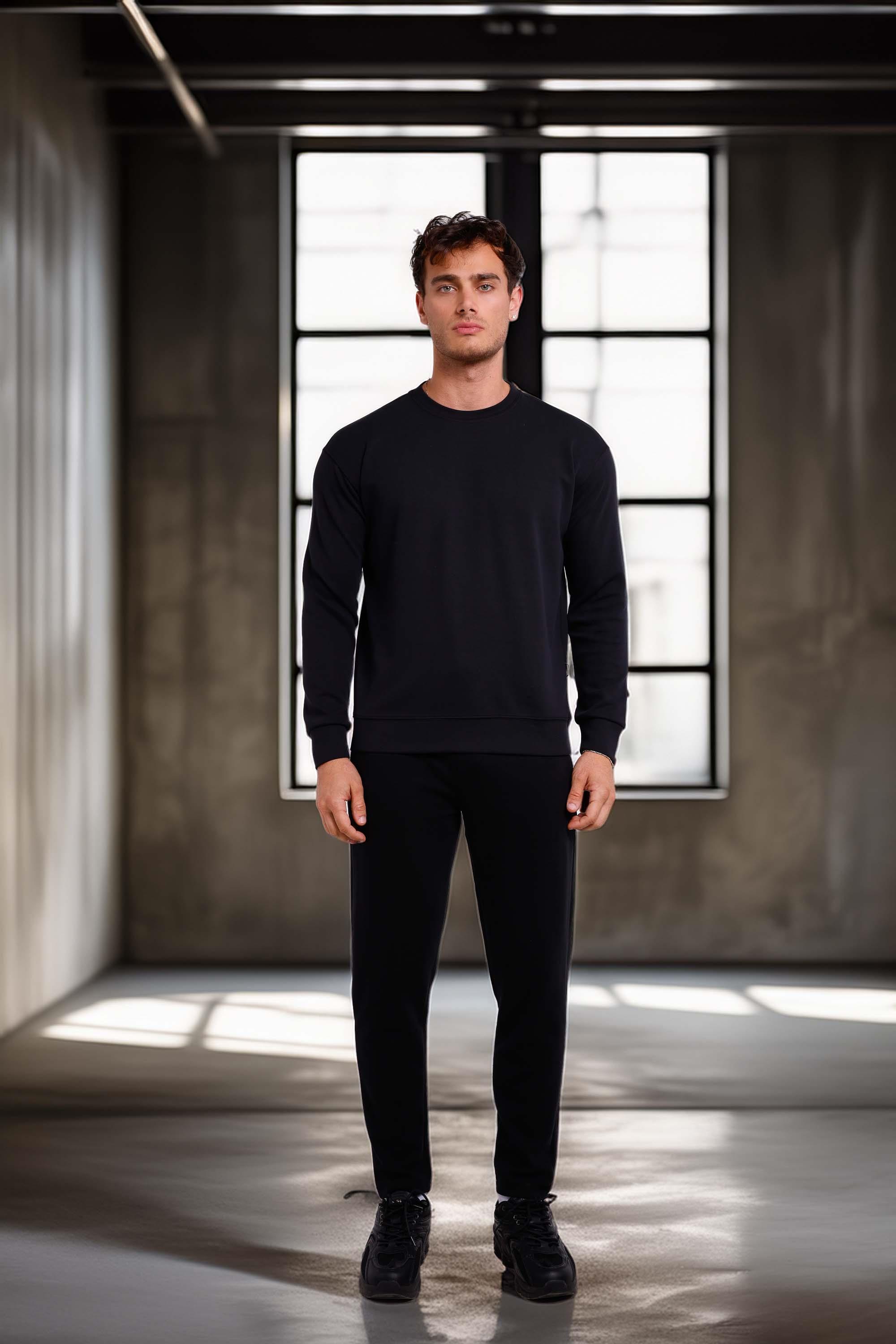 Wenders Relax Fit Basic Fırçalı Interlok Bisiklet Yaka Erkek Sweatshirt - Siyah · 3