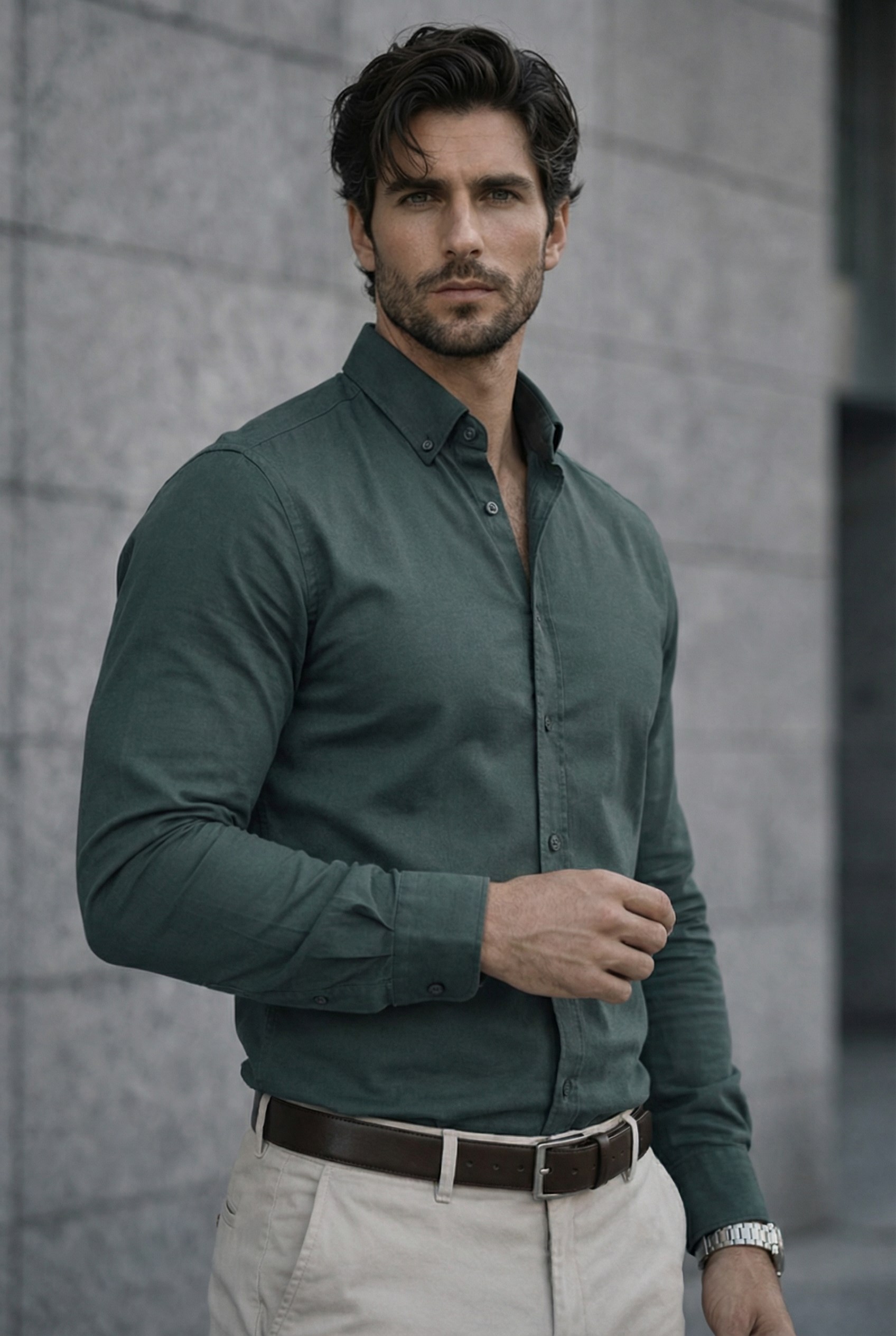 Likralı Regular Fit Nefes Alabilir Klasik Erkek Oxford Gömlek - Çam Yeşili · 7