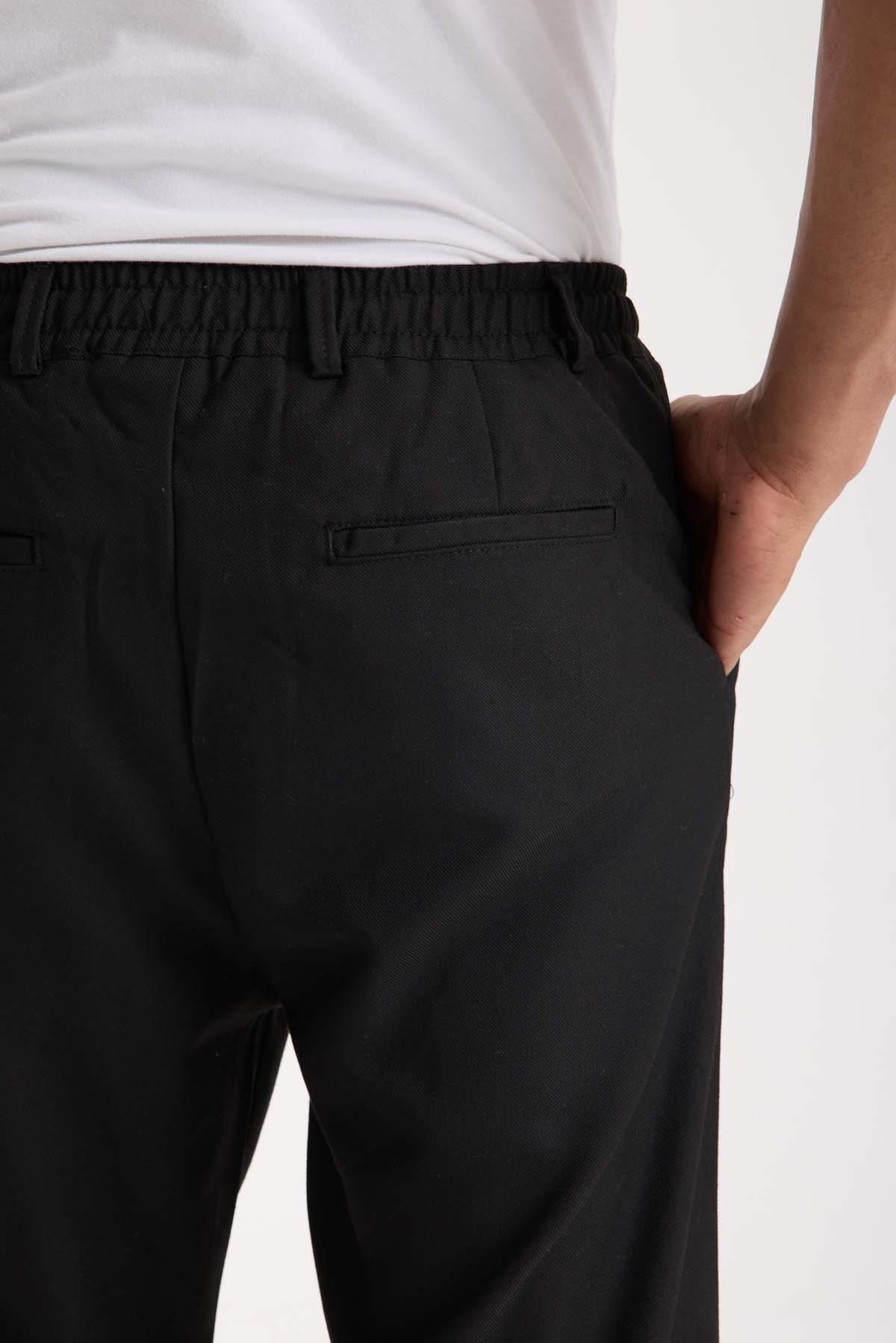 Bezayağı Kumaş Relax Fit Duble Paça Jogger Pantolon - Siyah · 4