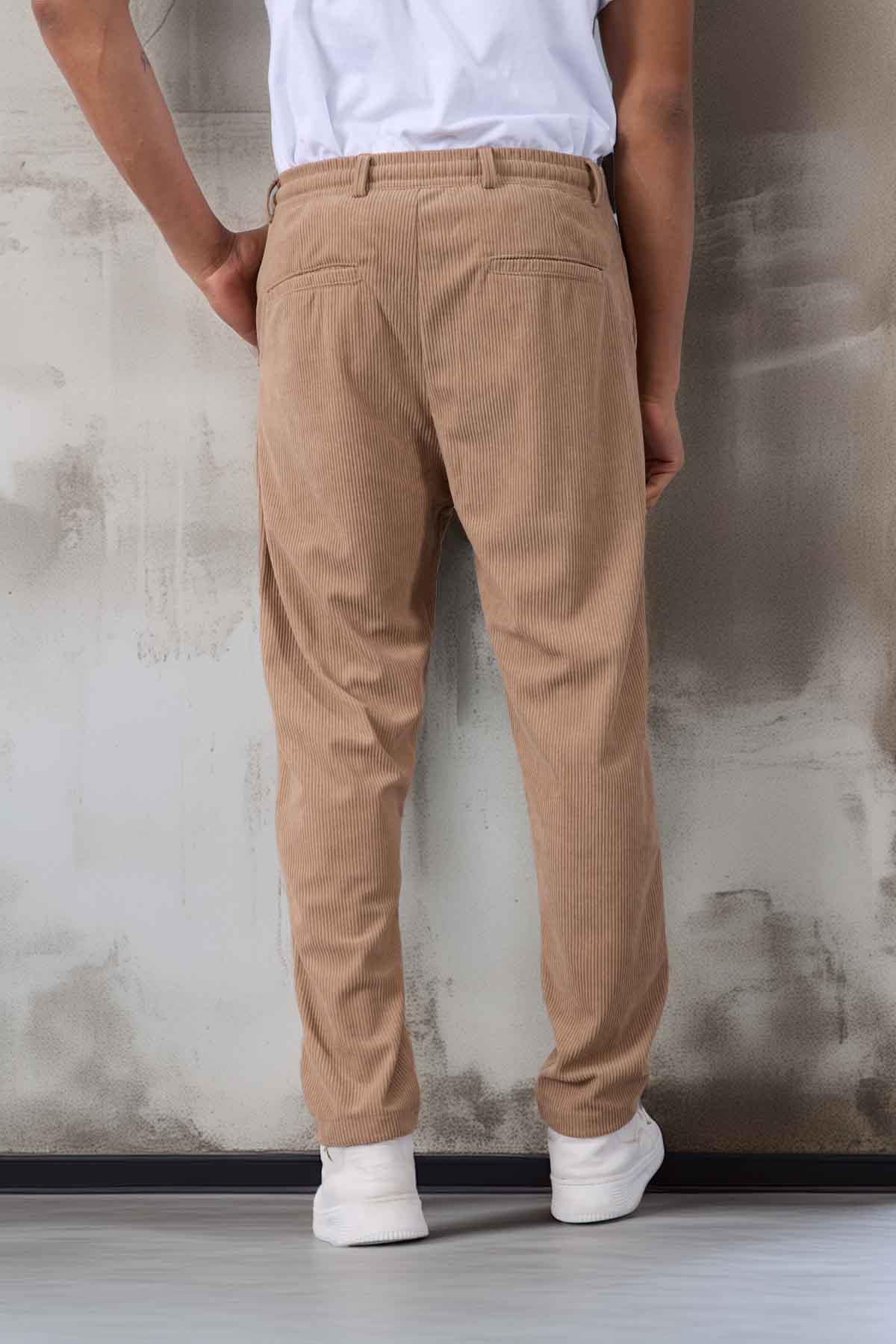 Roy Regular Fit Beli Lastikli Fitilli Kadife Kumaş Fermuarlı Jogger Erkek Pantolon - Bej · 6
