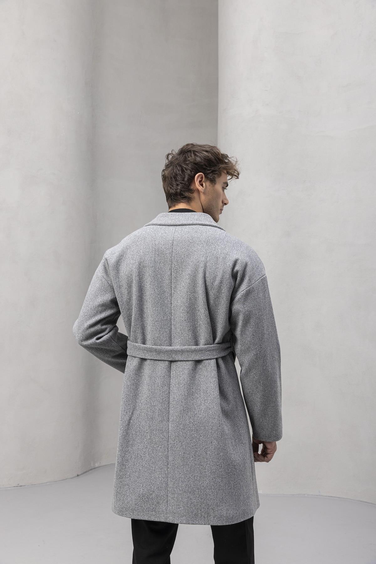 Carlo Oversize Kaşe Kumaş Fileto Cepli Kışlık Erkek Kaban - Gri · 6