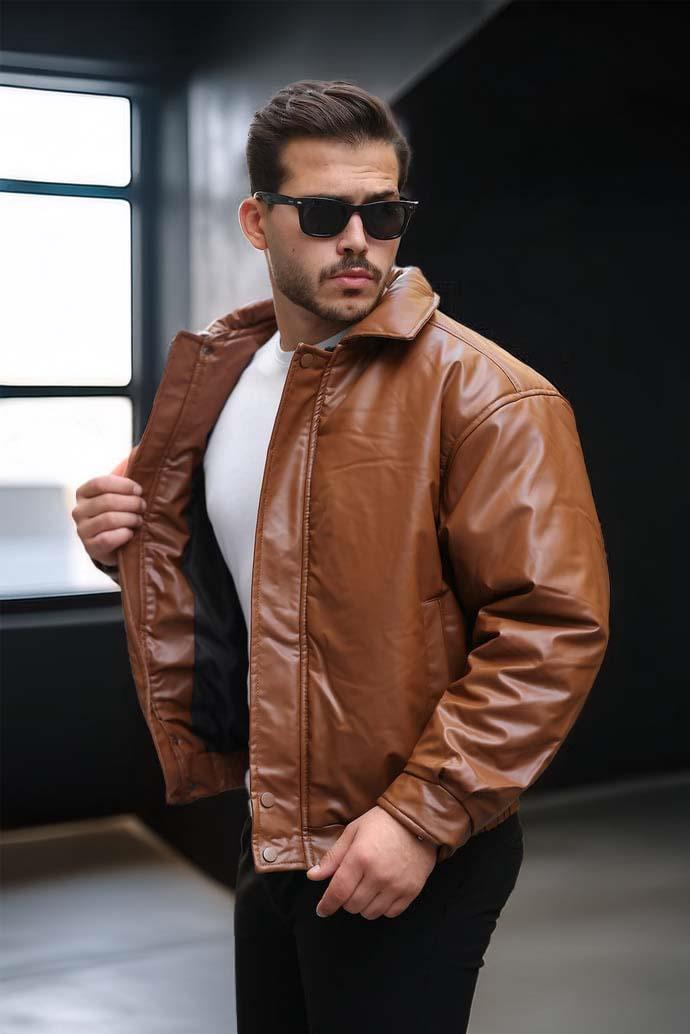 Oversize Premium Deri Ceket/Mont - Taba · 2