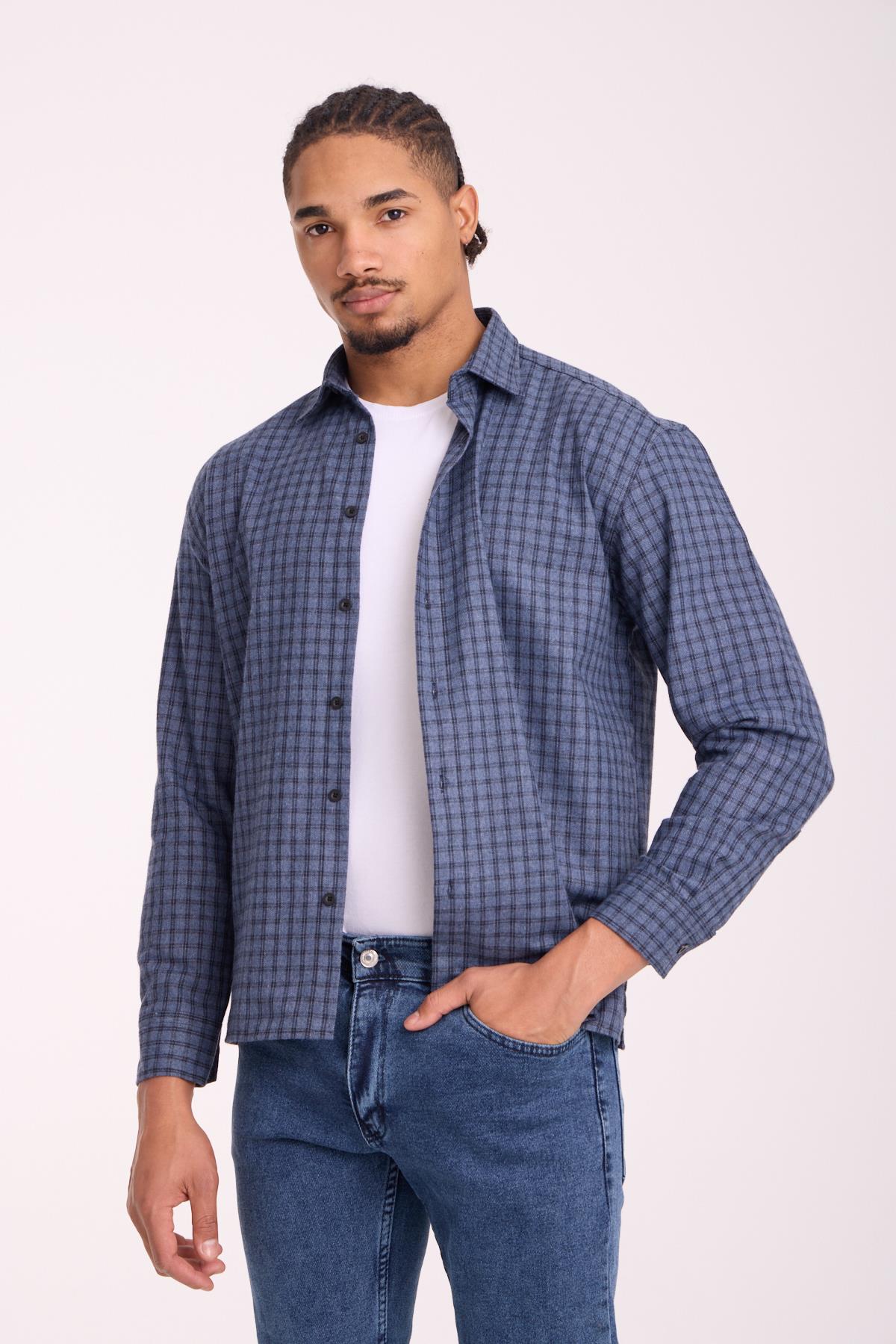 Alfonso Ekose Büyük Kareli Relaxed Fit %100 Pamuklu Flanel Kumaş Erkek Gömlek - Mavi · 2