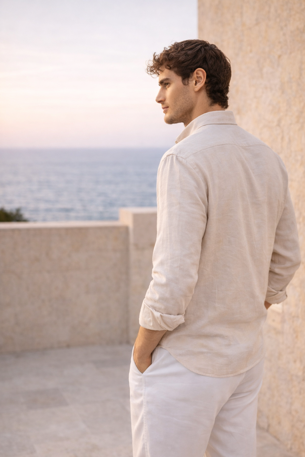 Scott – Soft Dokulu Yarım Oversize Modern Keten Görünümlü Erkek Gömlek - Bej · 4