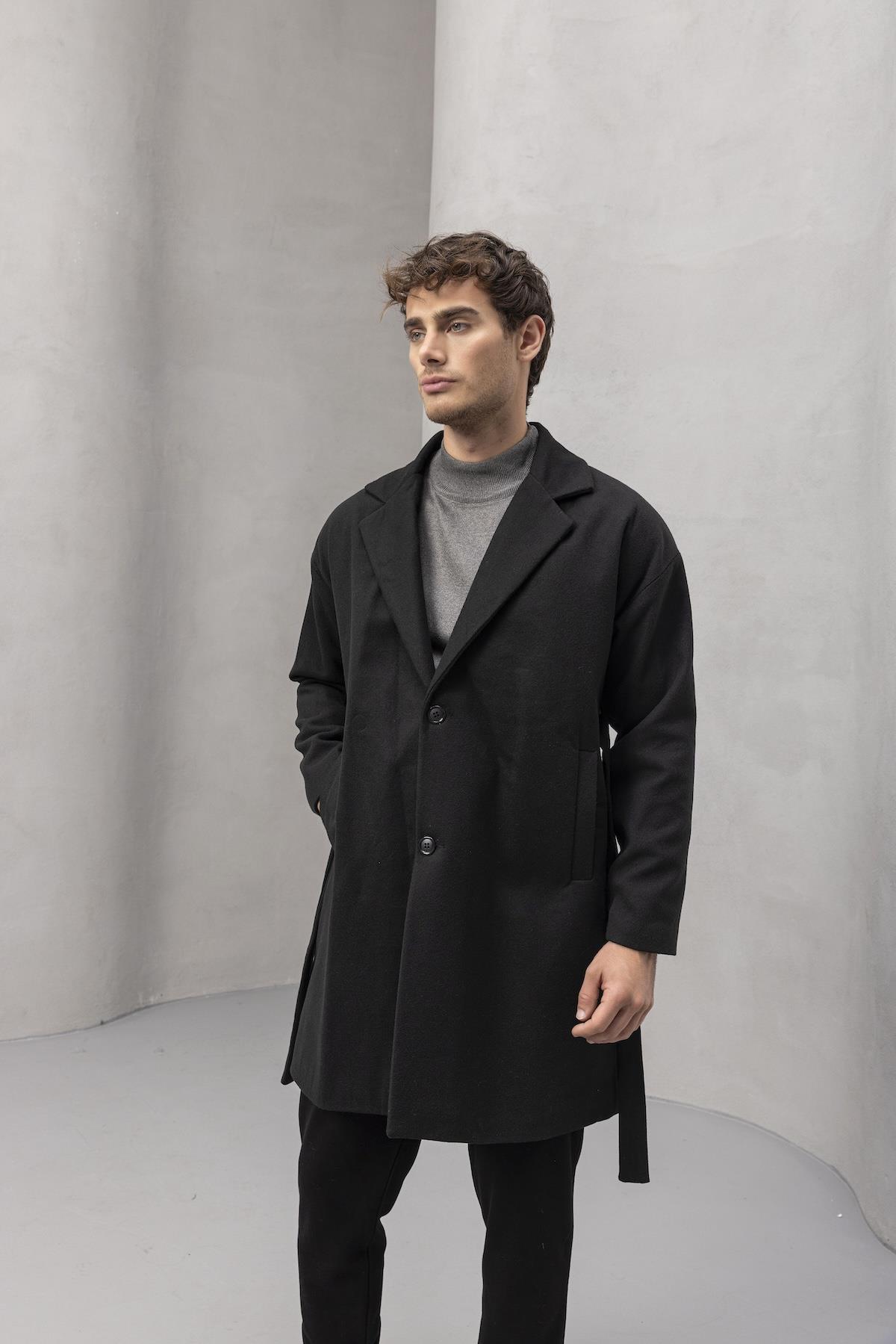 Carlo Oversize Kaşe Kumaş Yan Cepli Kışlık Erkek Kaban - Siyah · 5